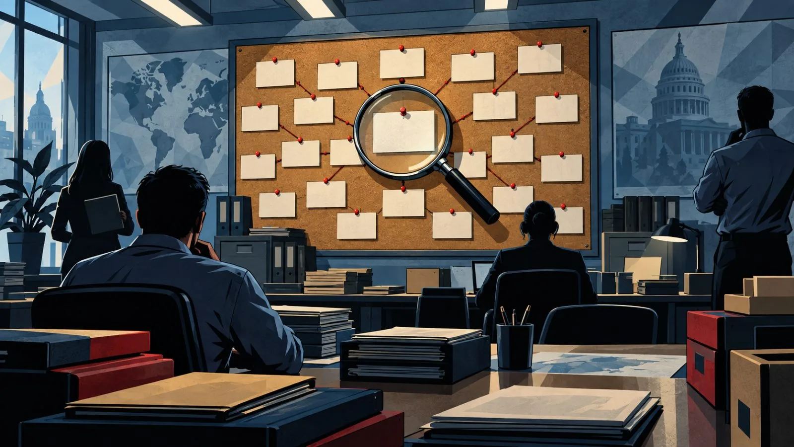 Magnifying glass over unlabeled wallet cards in an evidence room / TokenPost.ai