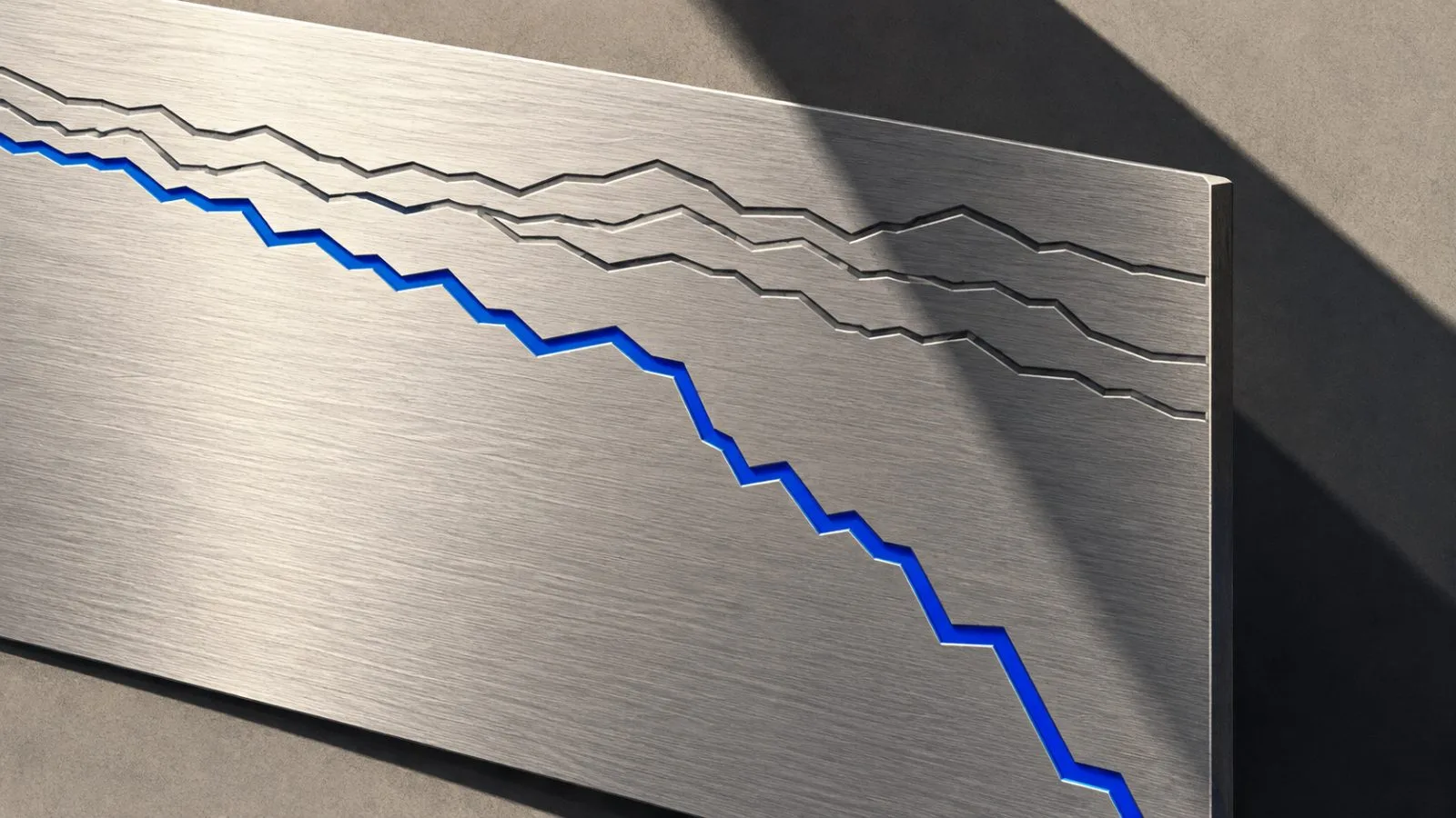 Descending lines cut into a brushed metal chart / TokenPost.ai