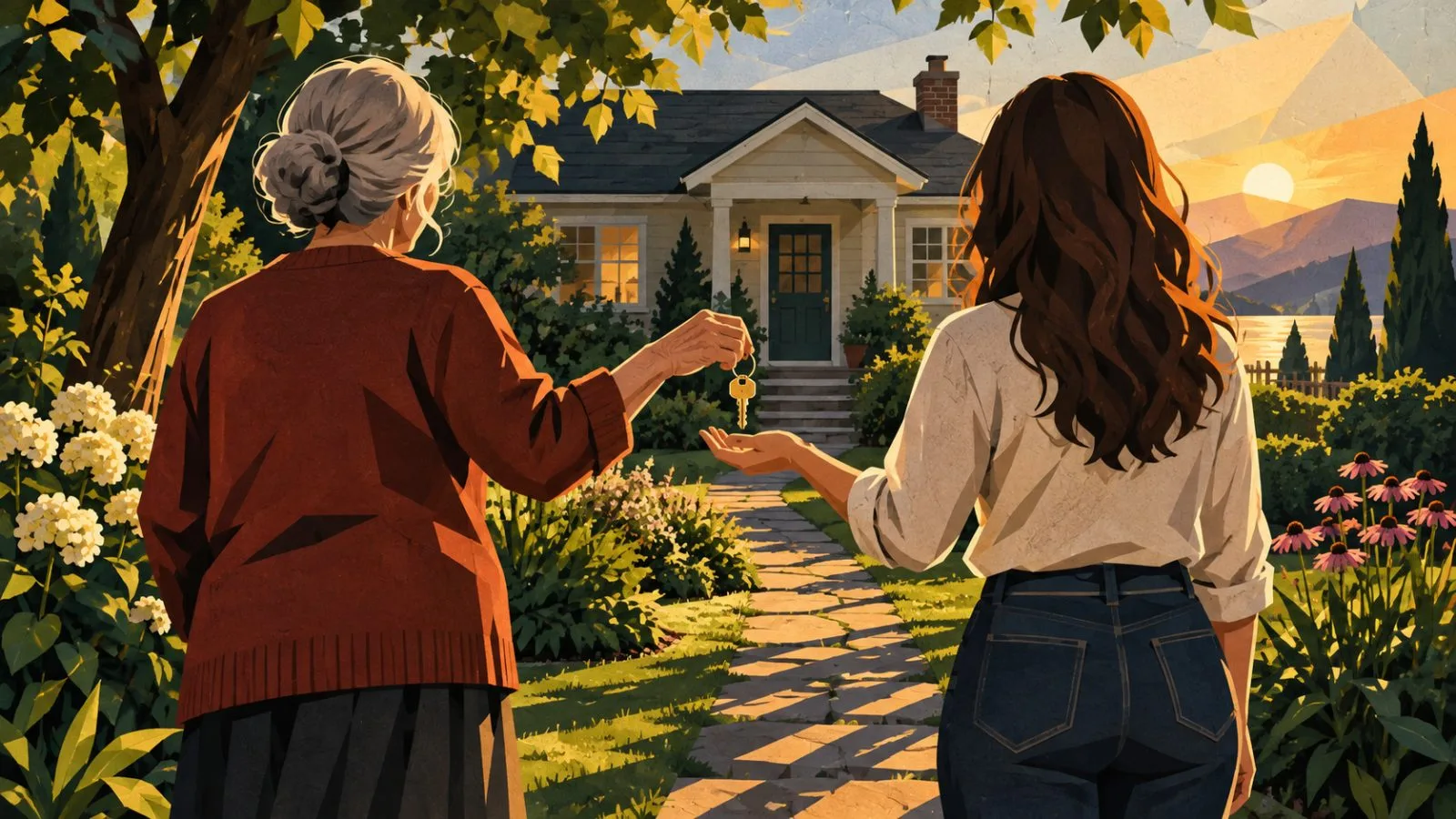 Two generations exchange a house key in afternoon sunlight / TokenPost.ai