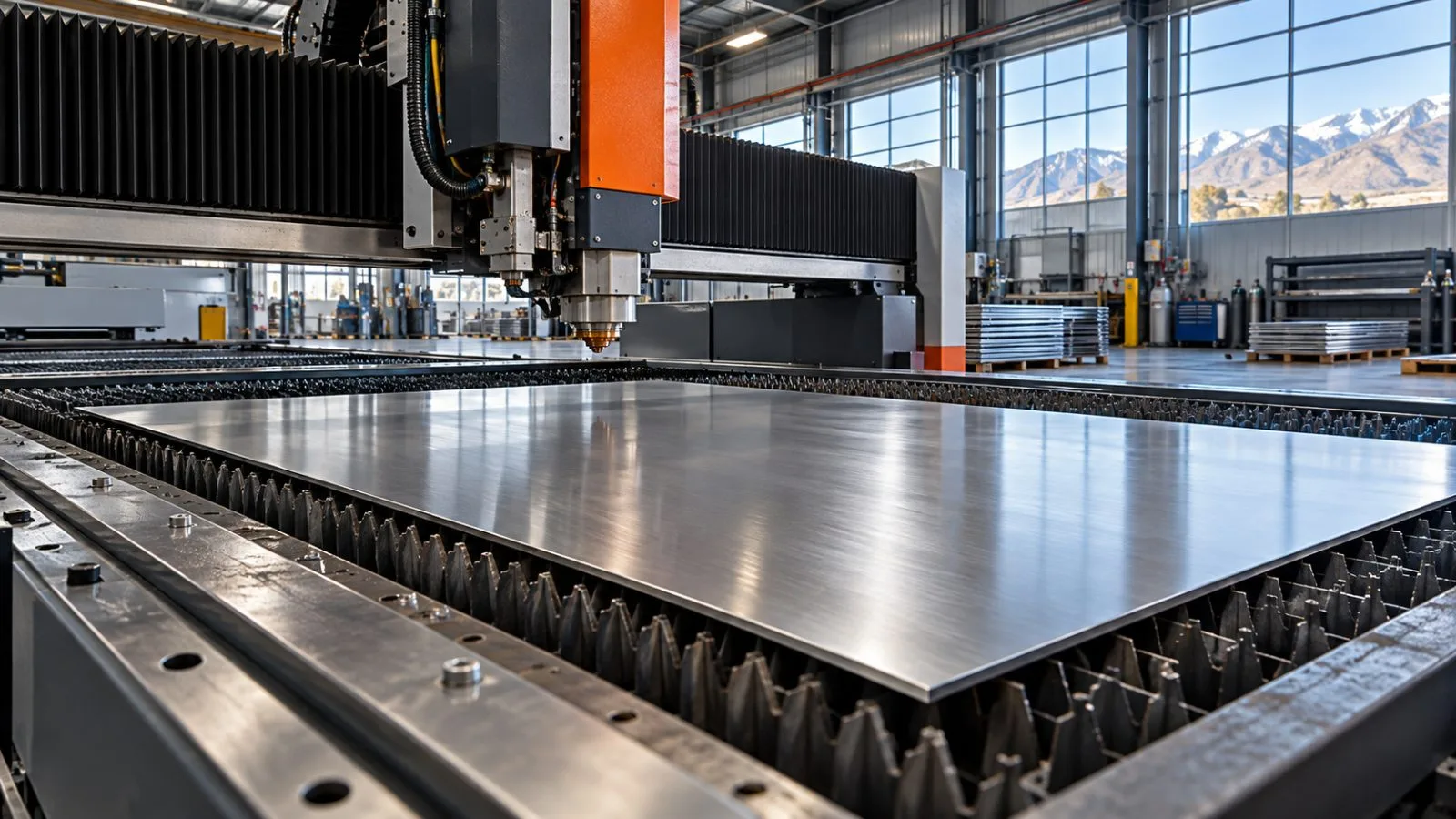 A precision-cut steel panel rests beneath an idle machine head / TokenPost.ai