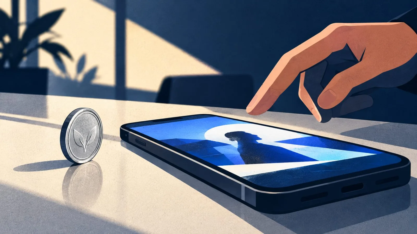 A single yen coin rests beside a phone showing a video / TokenPost.ai