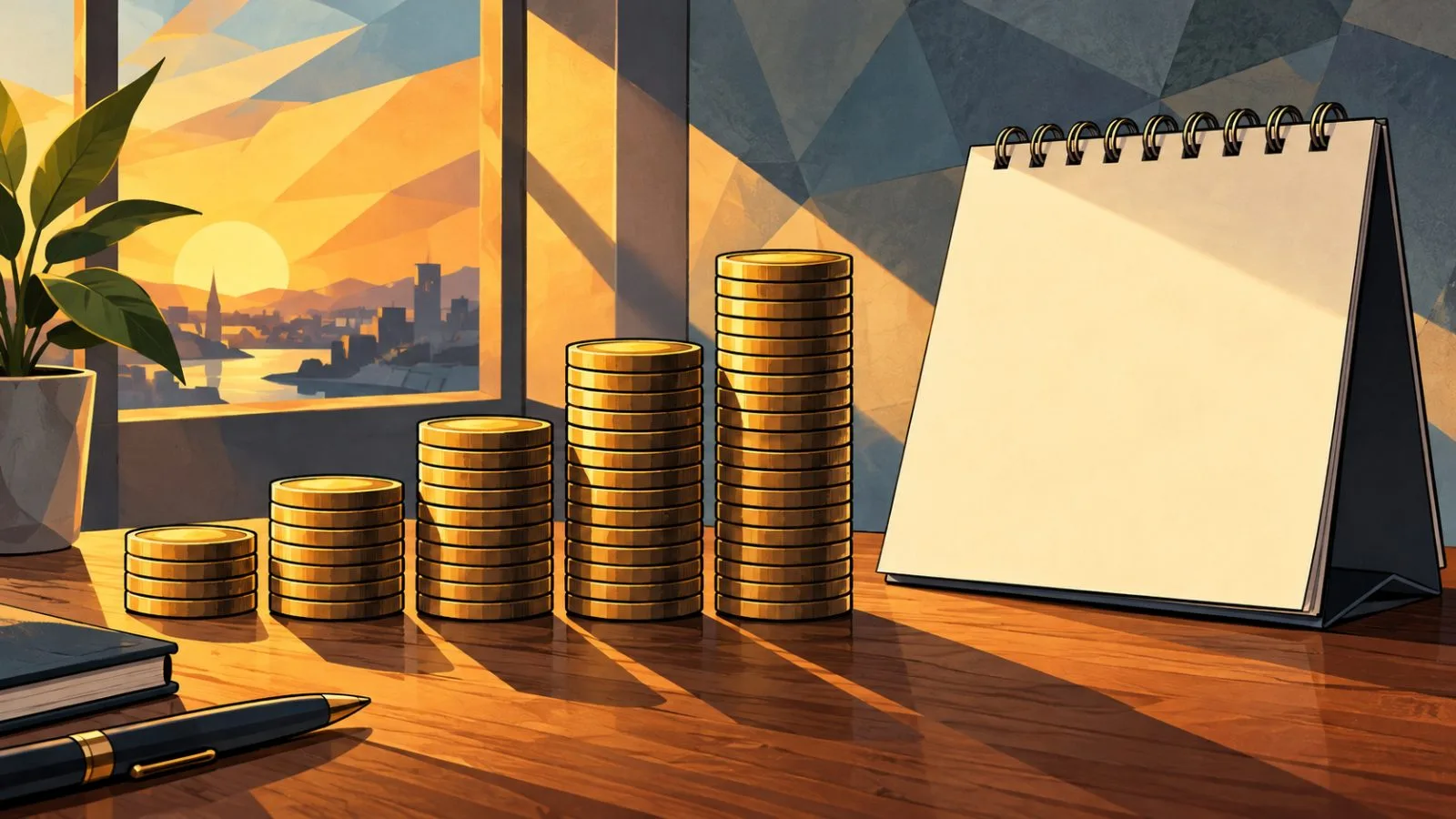 Metal coins rise beside a blank calendar page / TokenPost.ai