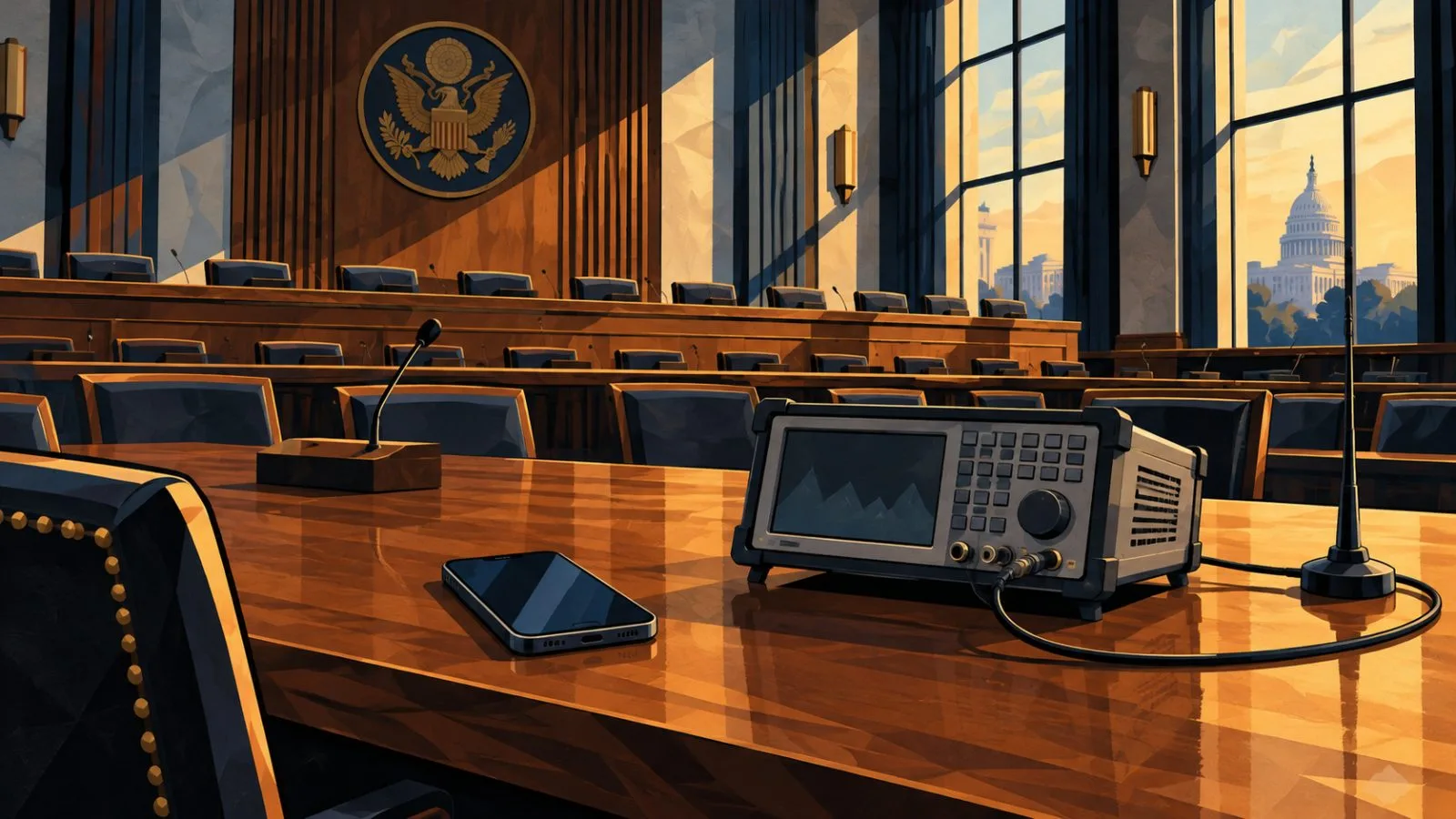 Testing equipment sits inside an empty federal hearing room / TokenPost.ai