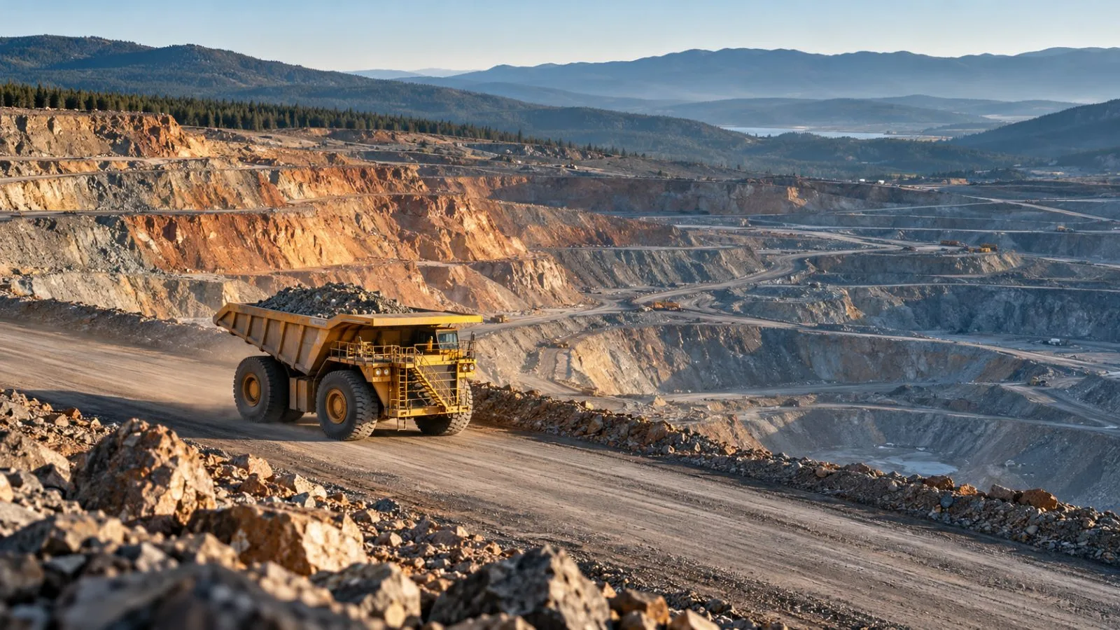 A haul truck crosses terraced benches at a copper mine / TokenPost.ai