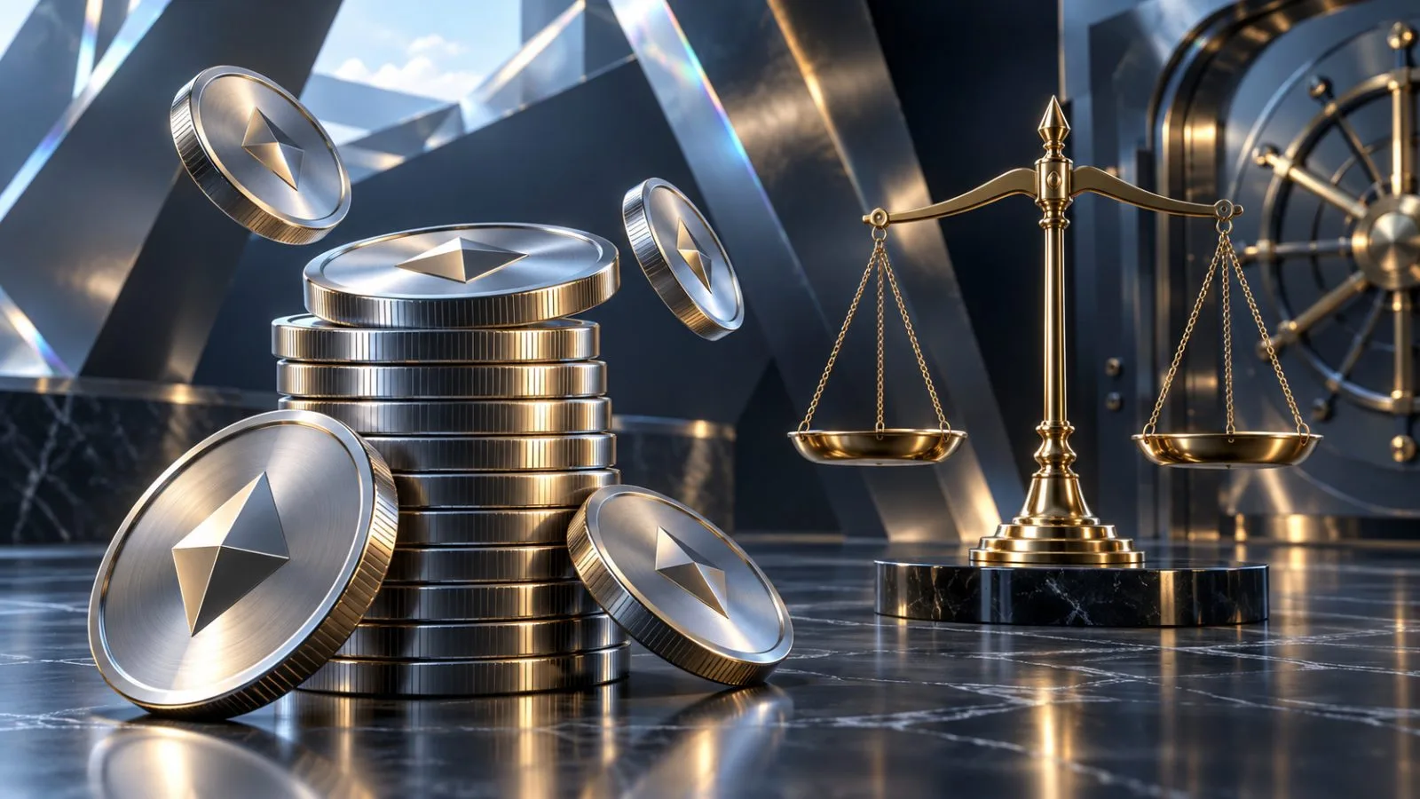Metallic coins rest beside a brass balance scale / TokenPost.ai