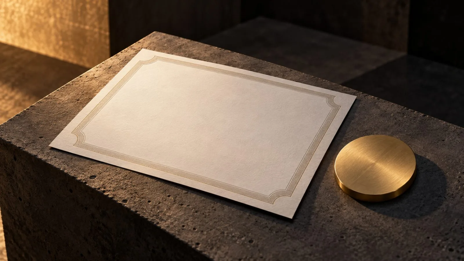 A brass token rests beside an unmarked bond certificate / TokenPost.ai