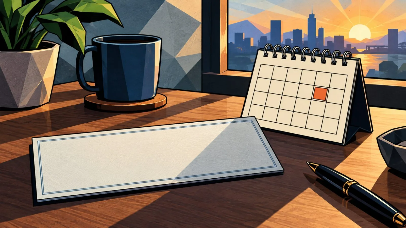 A payment check rests beside a calendar page in soft morning light / TokenPost.ai