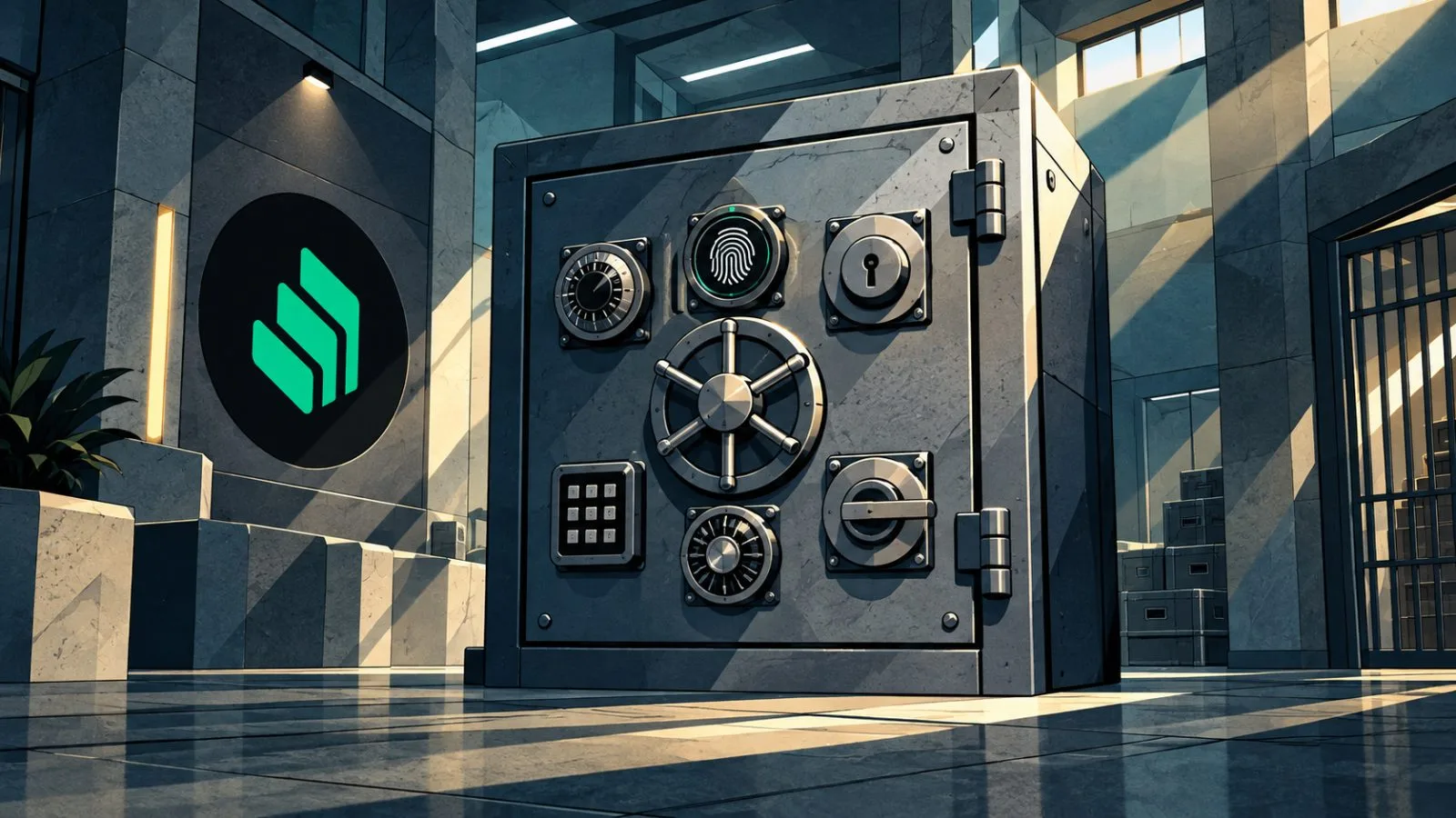 Green token beside a sealed reserve vault and ballot box / TokenPost.ai