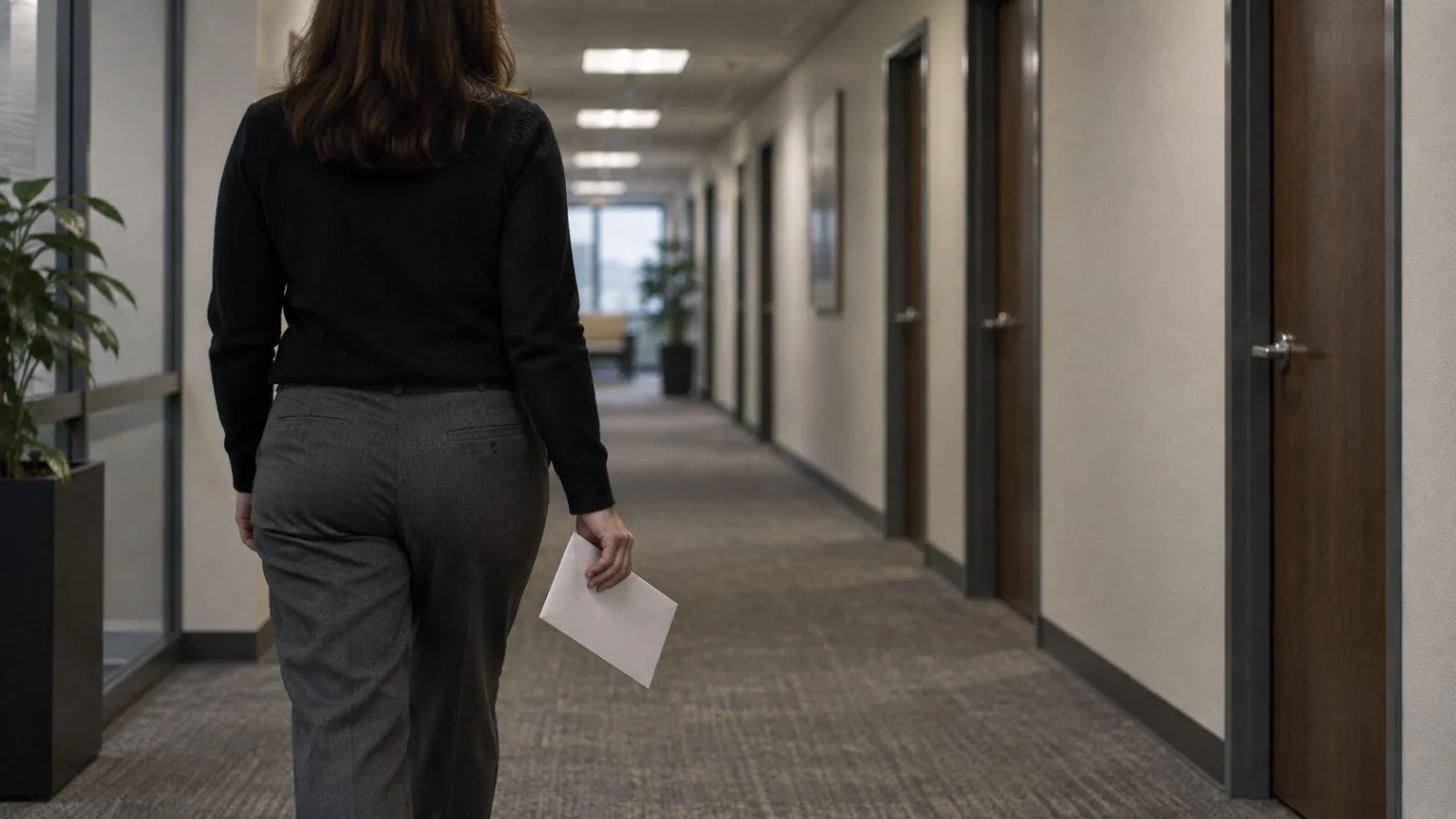 Employee holding a plain envelope in a quiet office corridor / TokenPost.ai