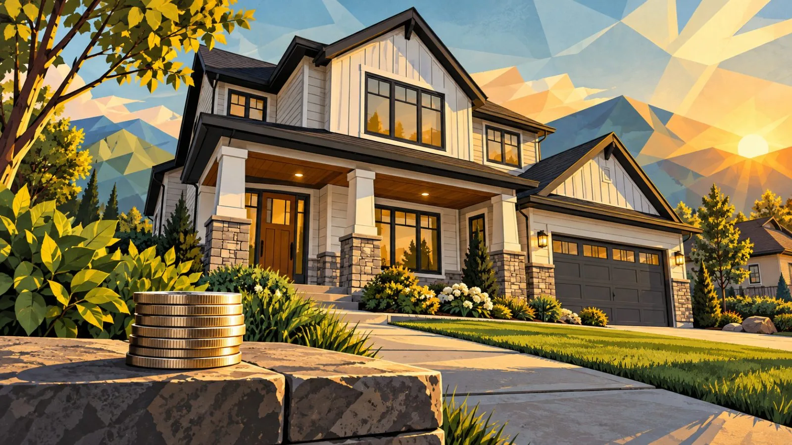 Newly built suburban home beside stacked metallic coins / TokenPost.ai