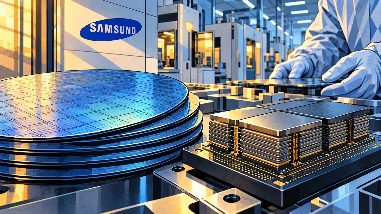 A stacked memory chip rests beside a silicon wafer / TokenPost.ai