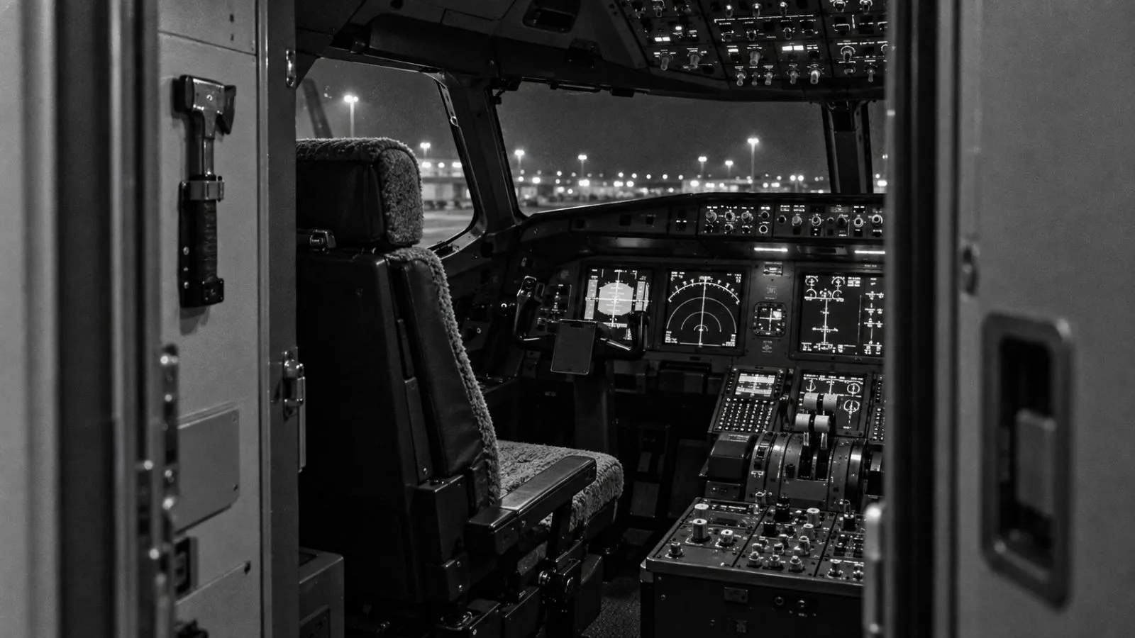 A secured crash axe beside an empty passenger aircraft cockpit / TokenPost.ai