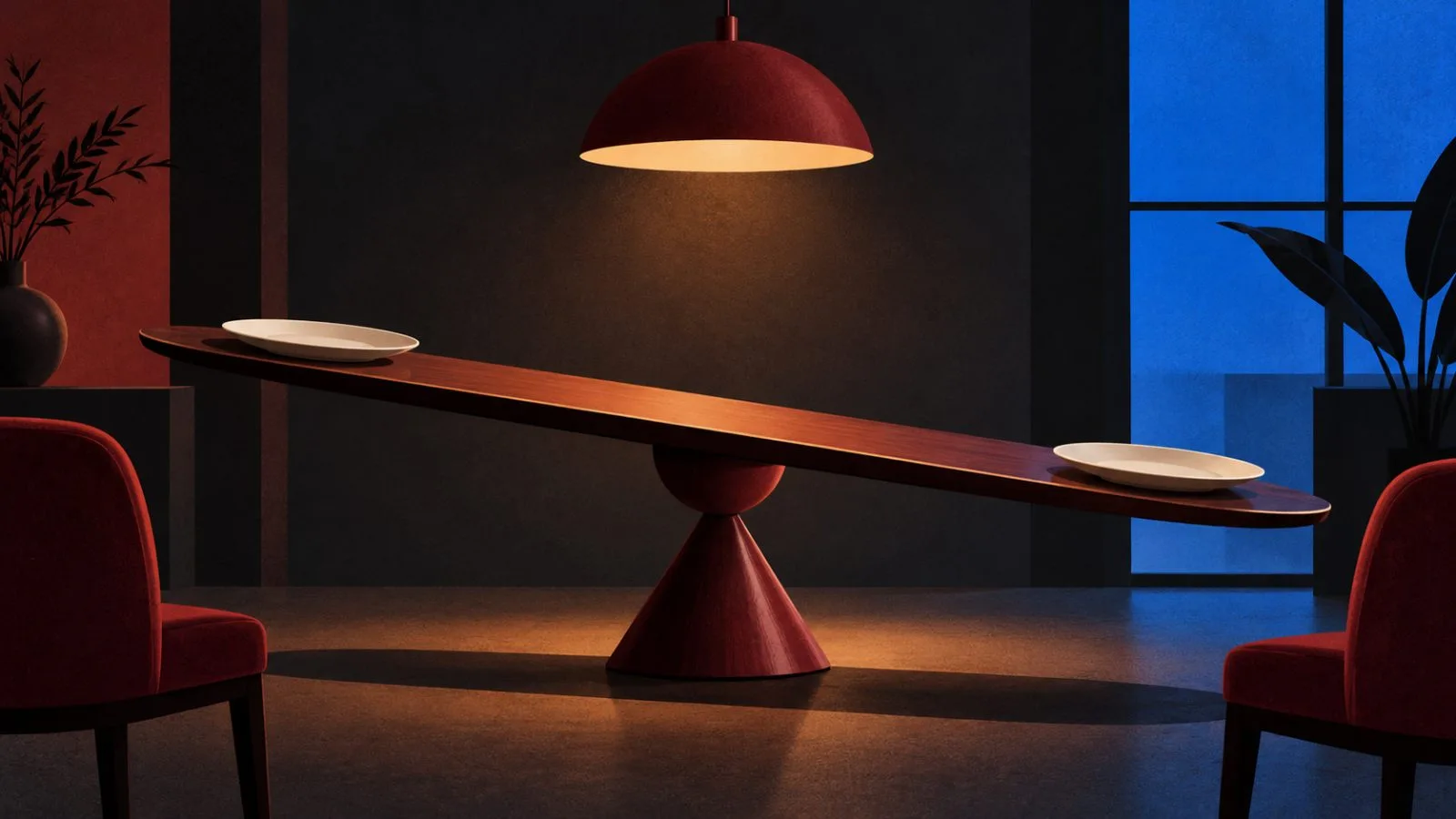 Two empty plates rest at opposite ends of a tilted restaurant table / TokenPost.ai