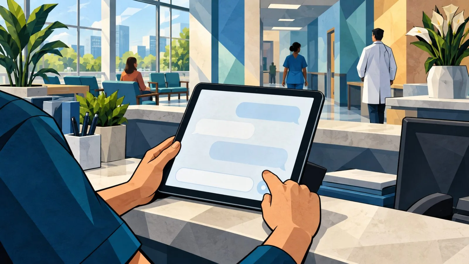 Hands using a tablet at a bright hospital reception / TokenPost.ai