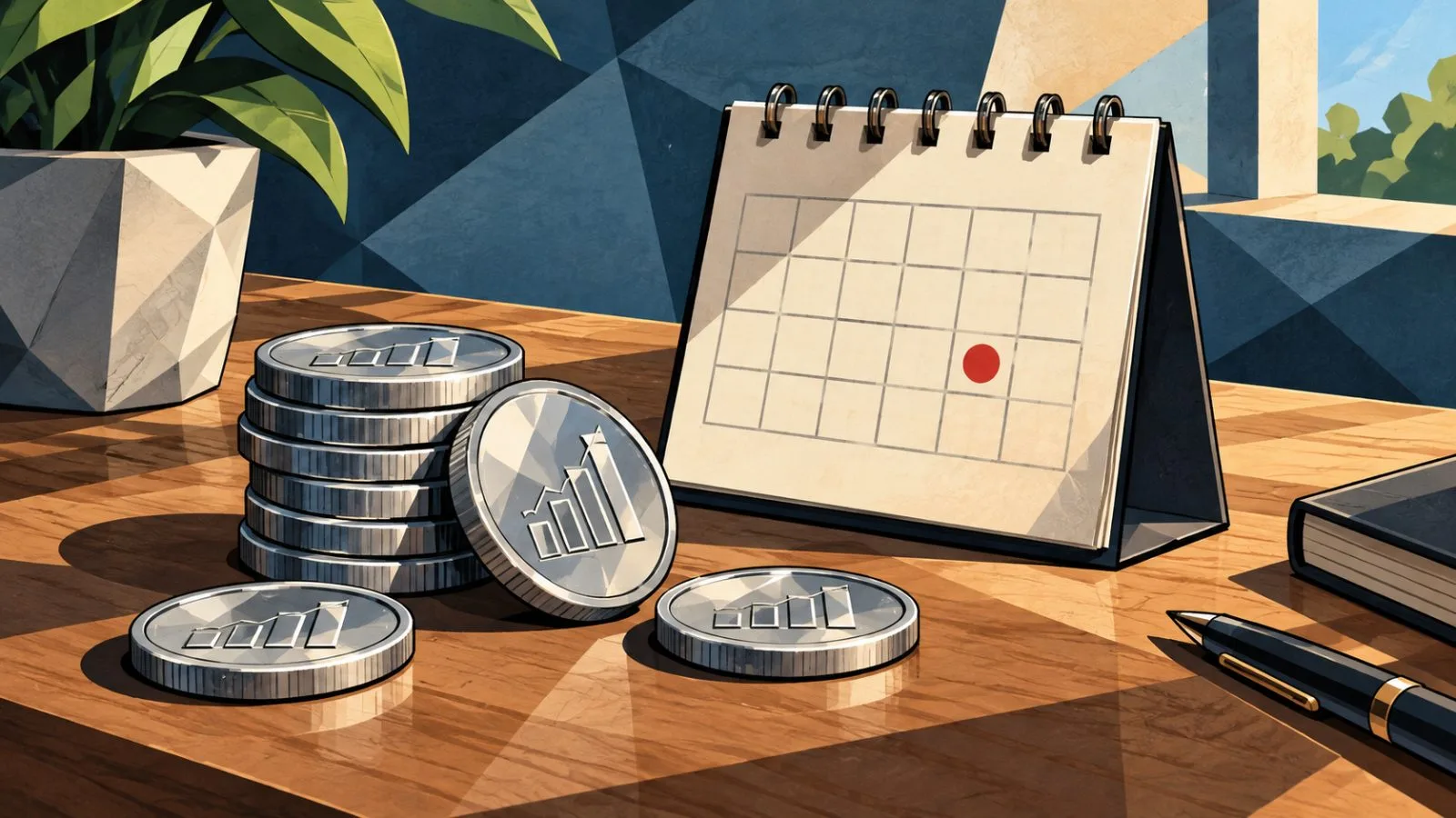 Silver financial tokens beside a marked calendar page / TokenPost.ai