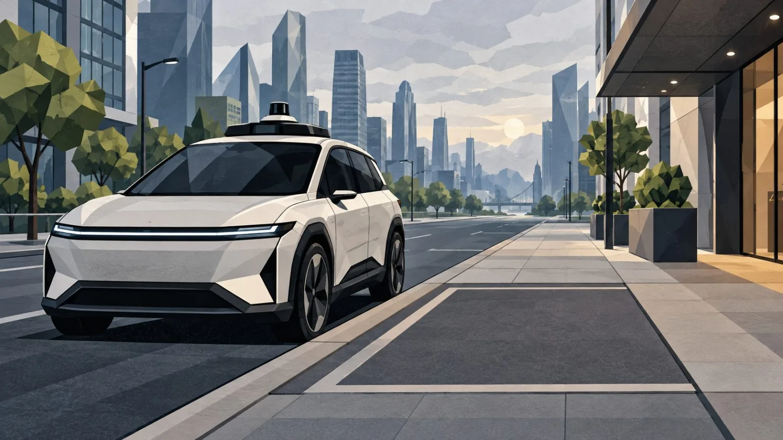 Autonomous taxi waiting beside an empty passenger pickup zone / TokenPost.ai