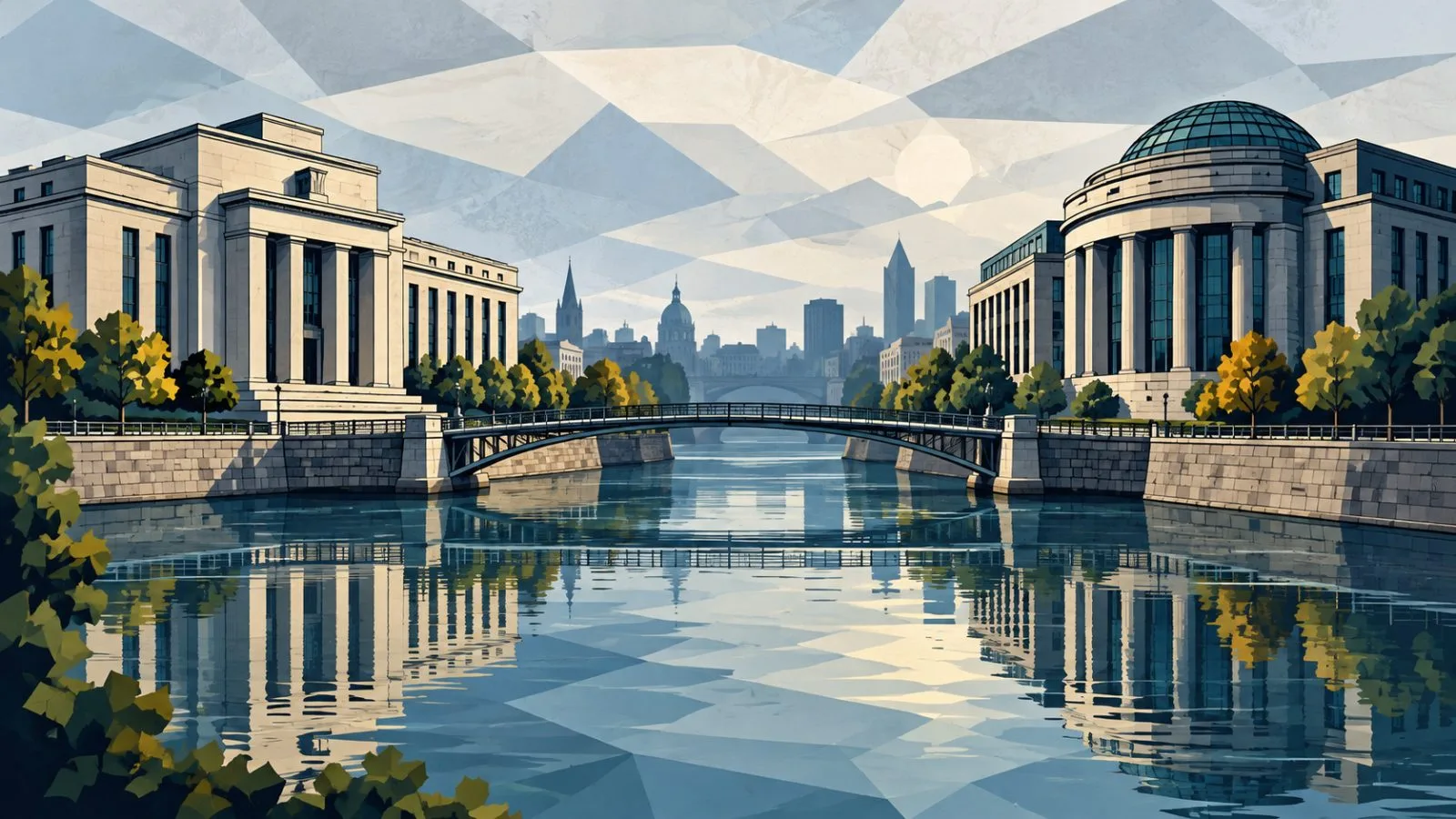 Two government bank buildings face each other across a river / TokenPost.ai