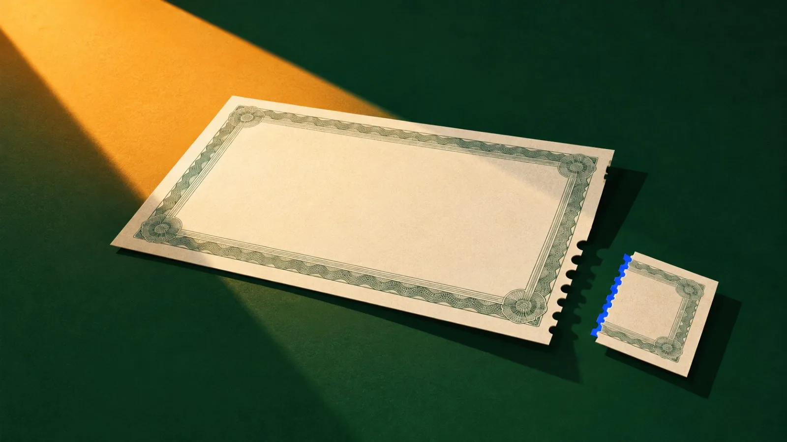 A detached bond coupon rests beside an unmarked certificate. / TokenPost.ai