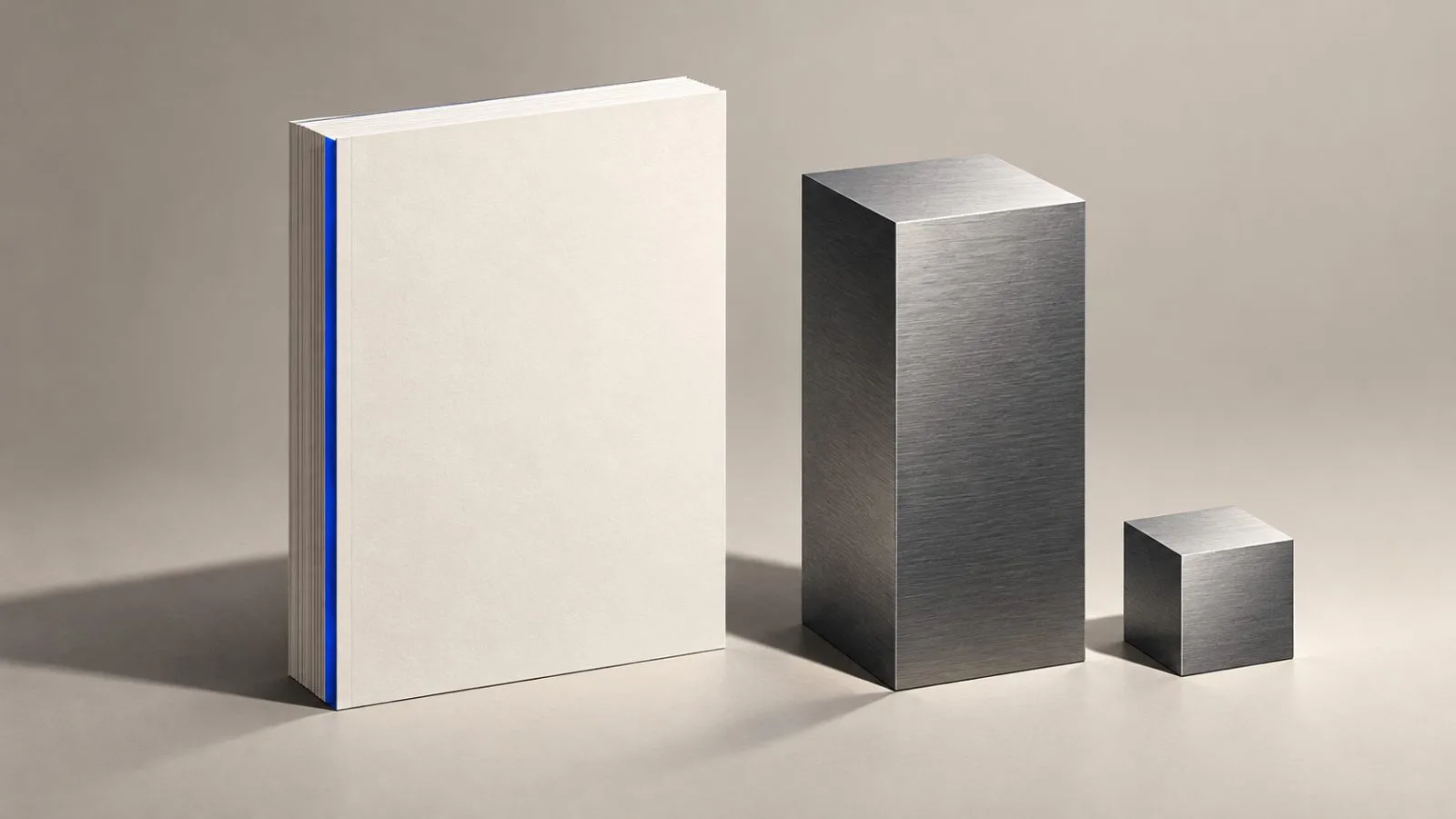 An unmarked report stands beside two brushed-steel blocks. / TokenPost.ai