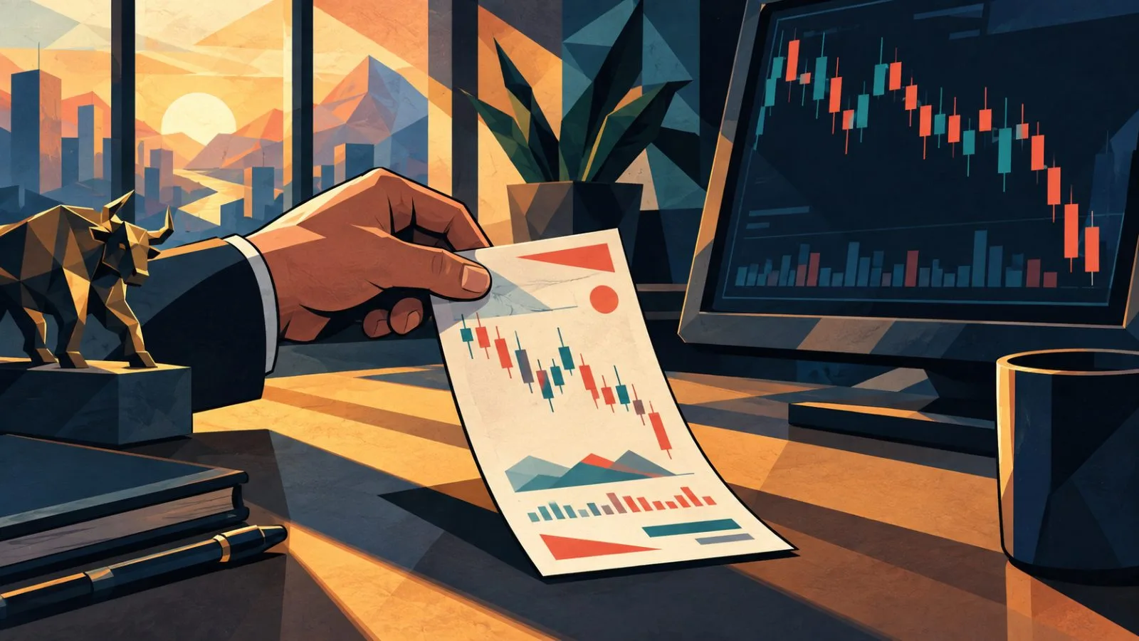 A futures position slip rests beside an exchange terminal / TokenPost.ai