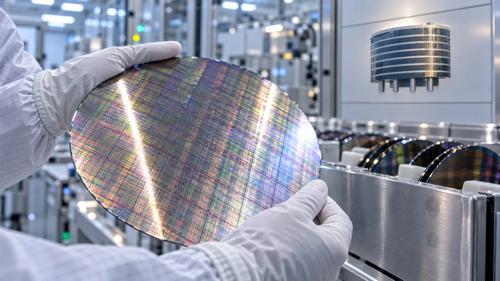 Gloved hands inspect a reflective silicon wafer in a cleanroom / TokenPost.ai