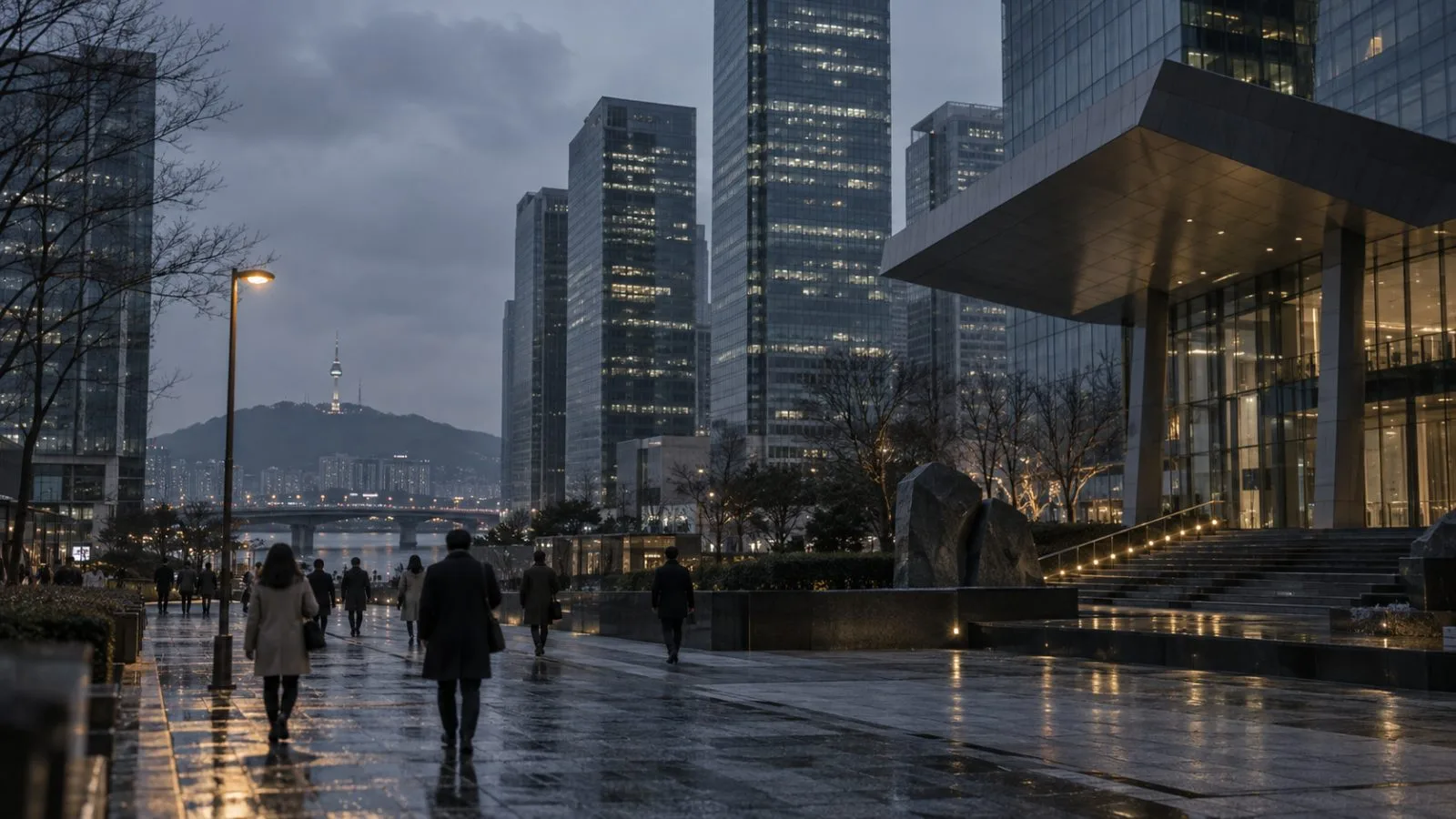 Pedestrians pass Seoul’s financial district beneath gray morning skies / TokenPost.ai