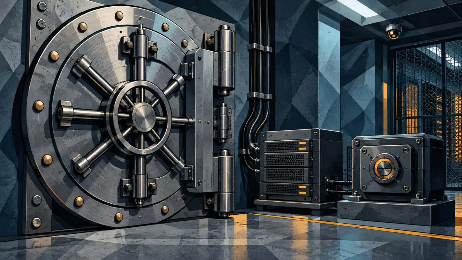 Validator appliance and hardware security module beside a vault door / TokenPost.ai