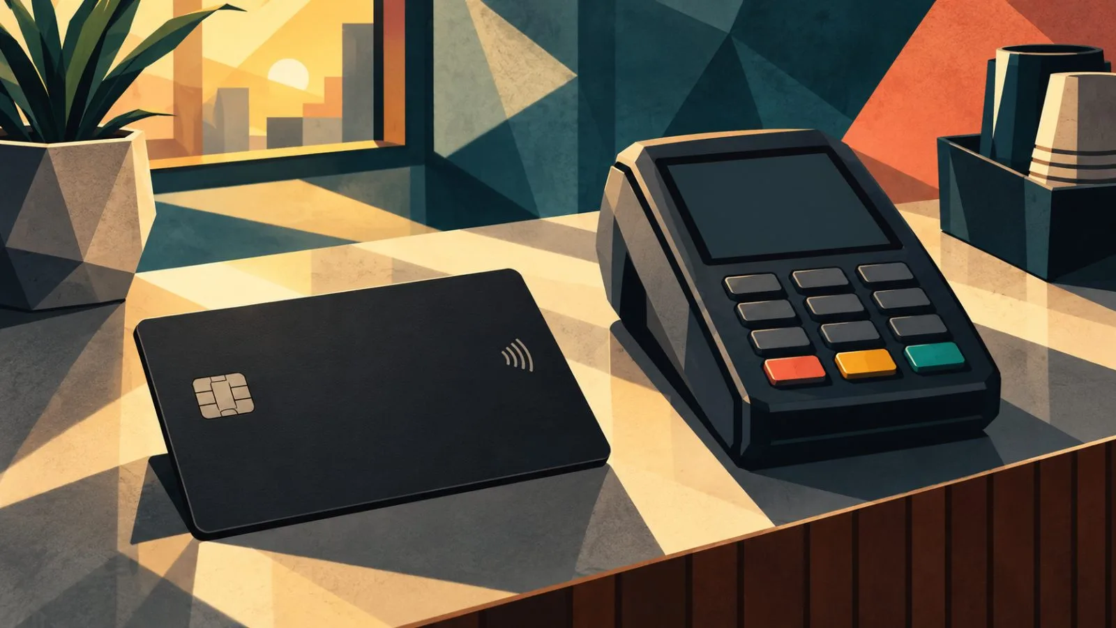 A blank payment card rests beside a terminal in soft morning light / TokenPost.ai