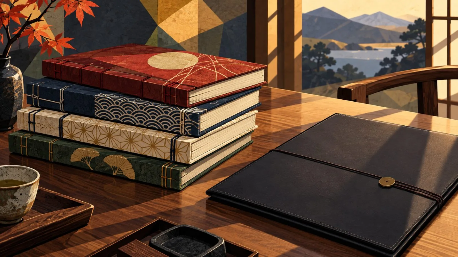 Japanese books stacked beside a closed contract folder / TokenPost.ai