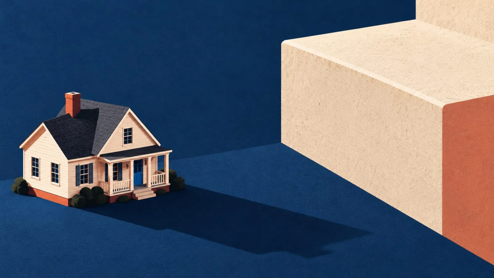 A miniature house faces a steep step in crisp morning light / TokenPost.ai