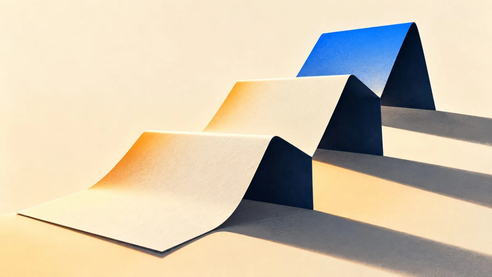 An unmarked ledger page folded into rising paper ridges / TokenPost.ai