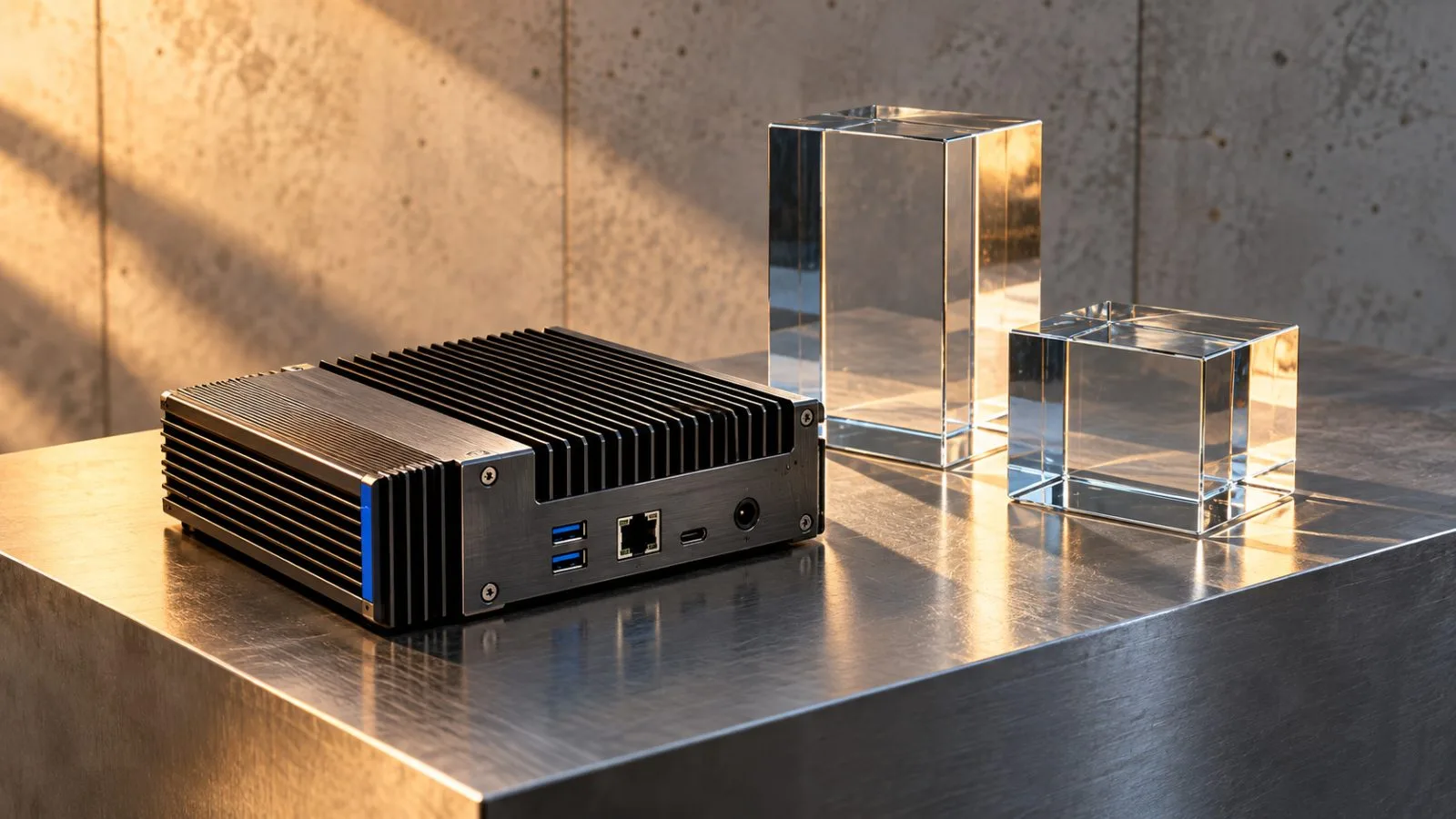 A compute module sits beside two ascending glass blocks / TokenPost.ai