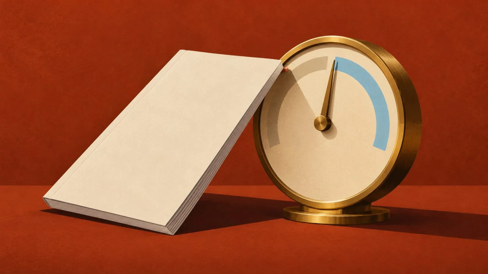 A blank report booklet rests beside an unmarked brass gauge / TokenPost.ai