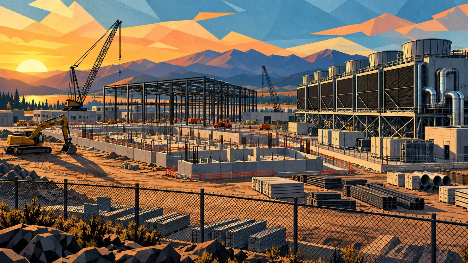Concrete foundations and cooling equipment at an unfinished data center / TokenPost.ai