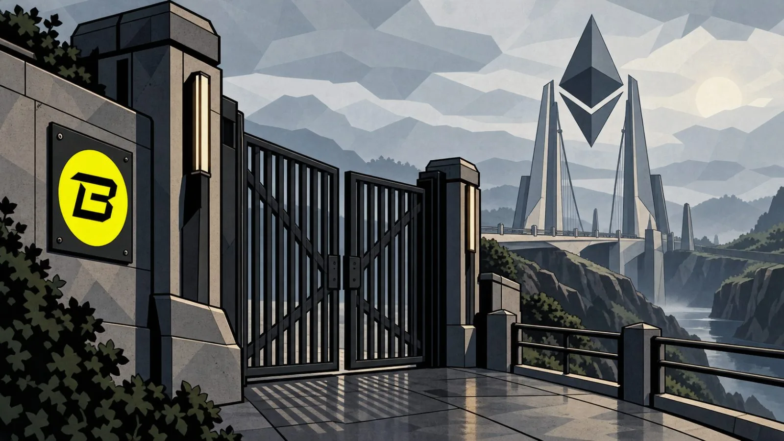 A concrete passage and bridge gate beside an open exit path / TokenPost.ai