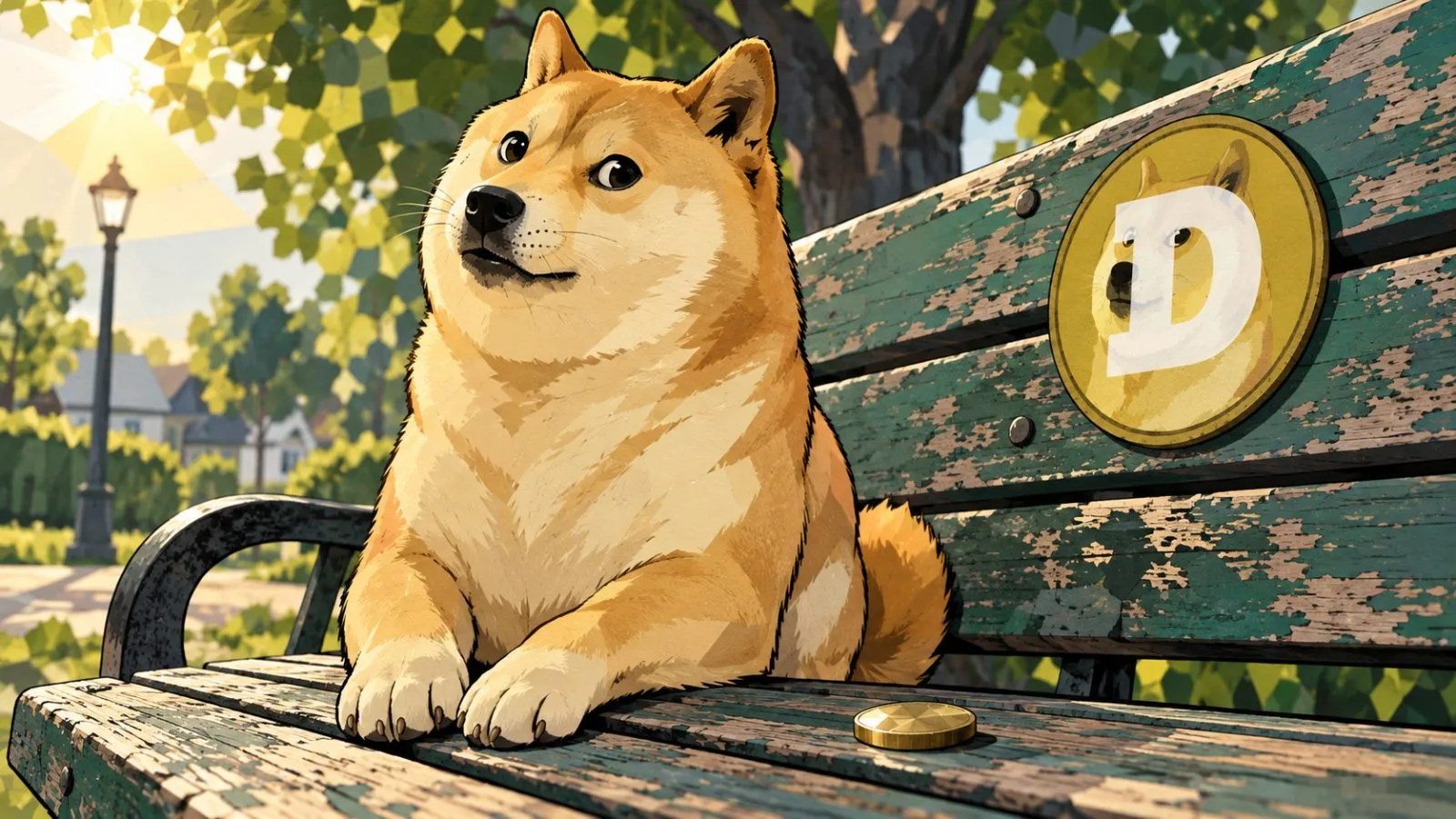 Dog-themed coins arranged in an uneven stack under morning light / TokenPost.ai