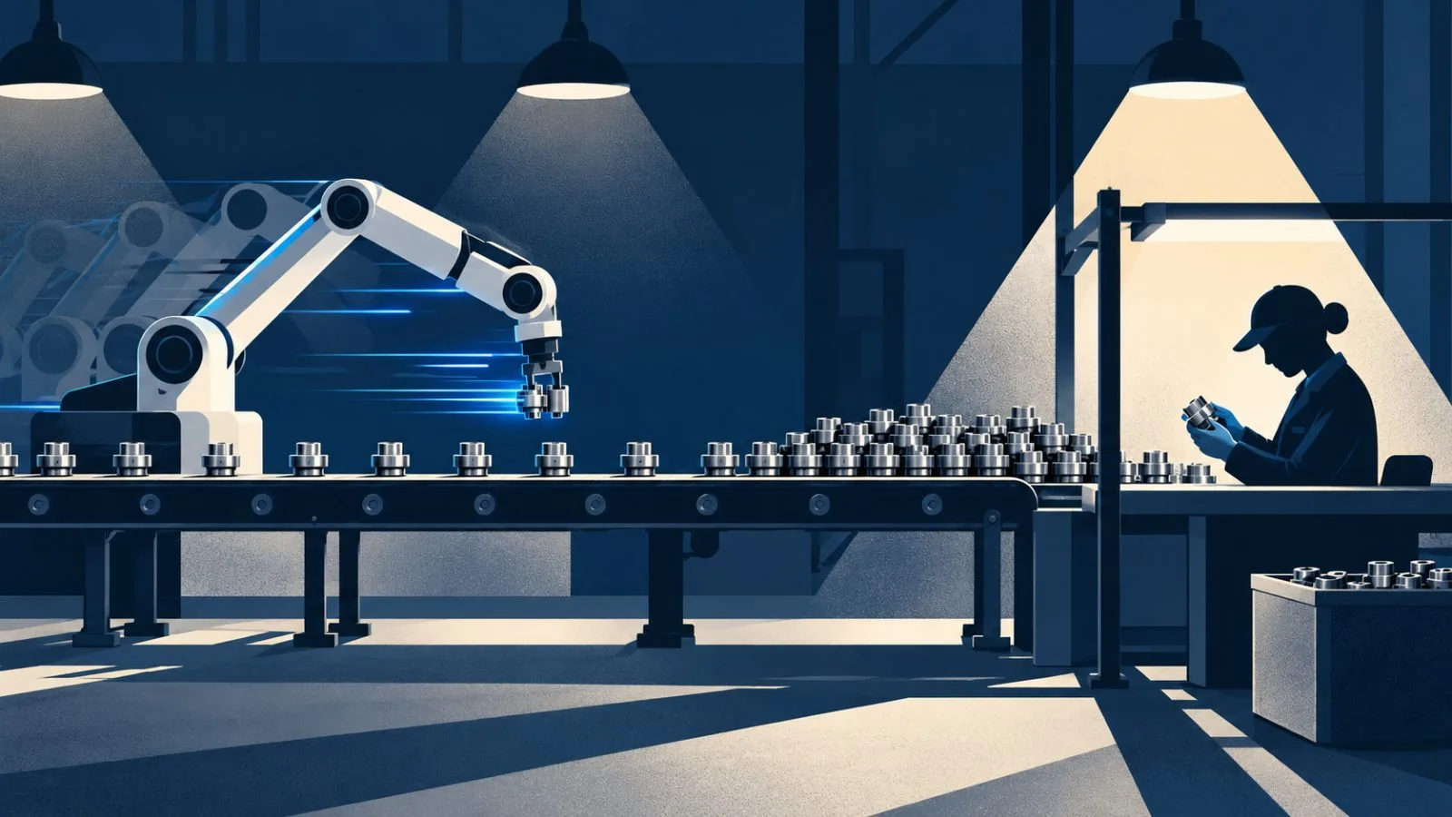 A robotic arm pauses before a manual inspection gate / TokenPost.ai