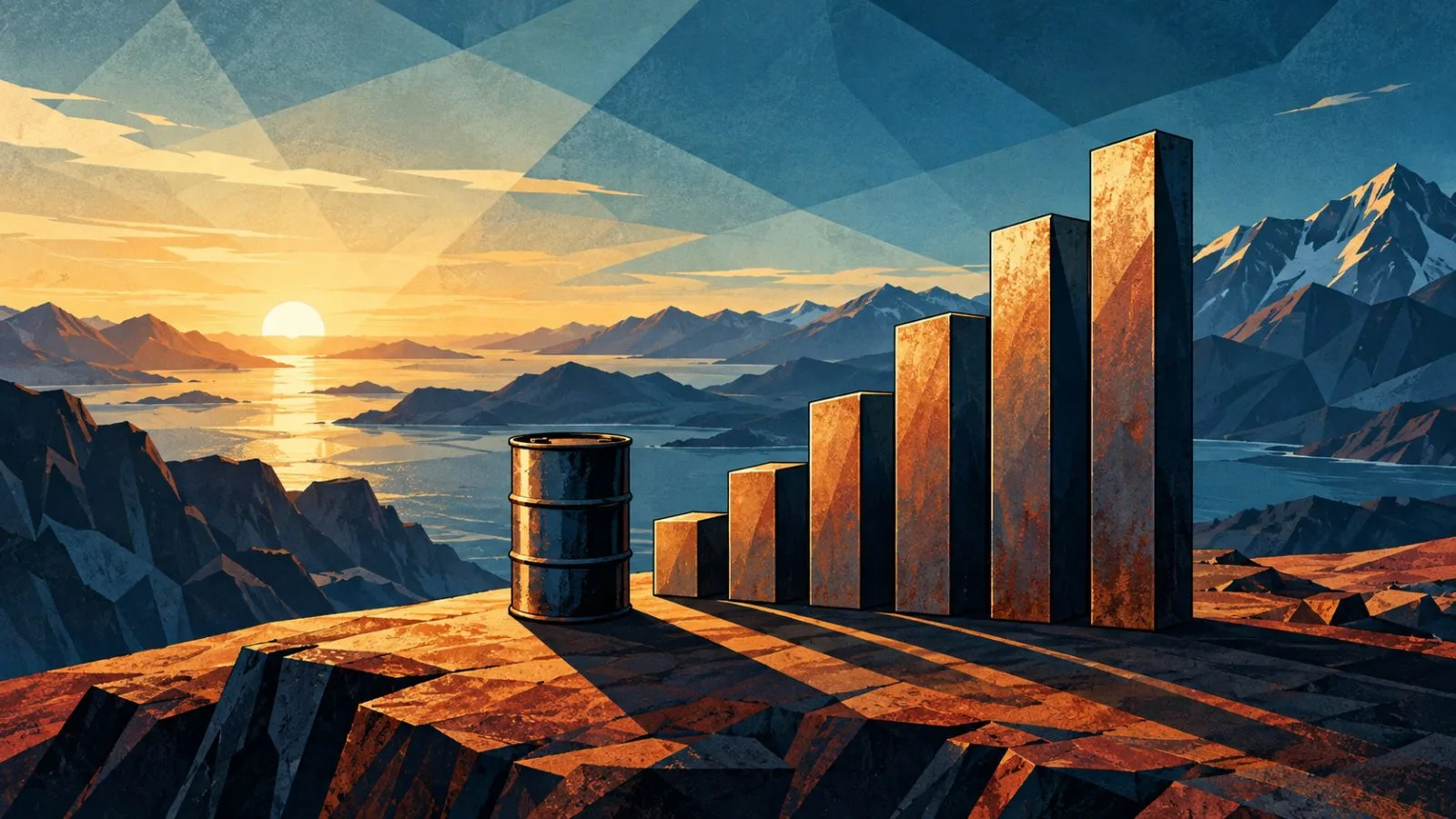 Oil barrel beside polished rising market bars in morning light / TokenPost.ai