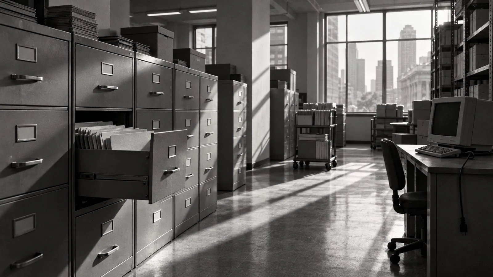 Blue folders sit in a quiet regulatory records archive / TokenPost.ai