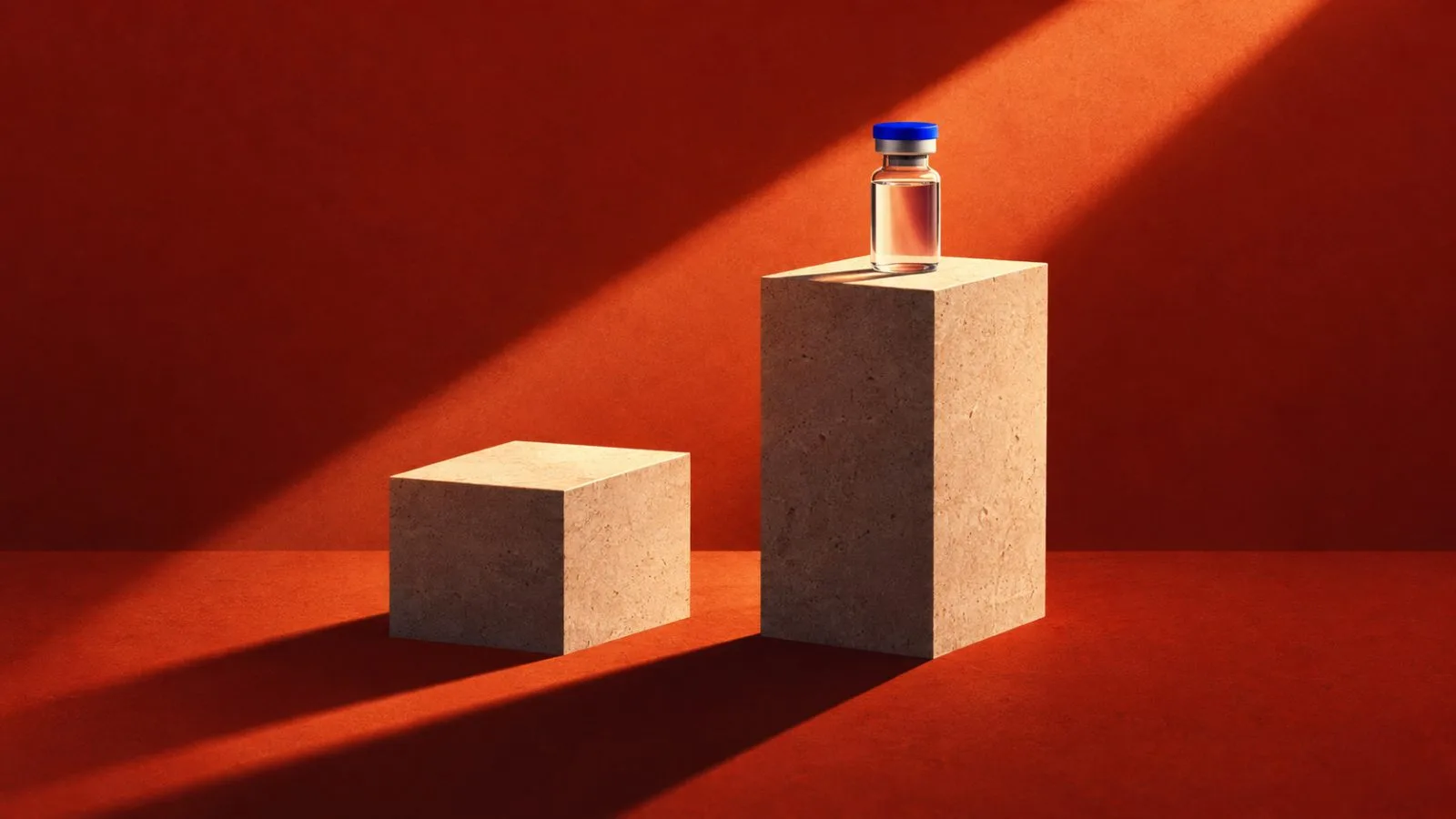 An unmarked medicine vial stands on a raised stone plinth / TokenPost.ai