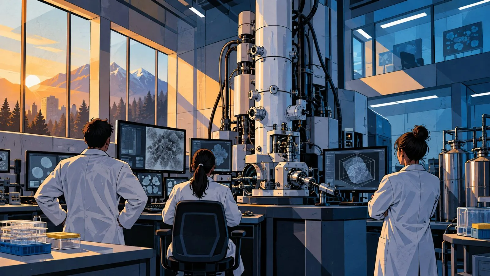 Cryo-electron microscope beside a sealed biological sample chamber / TokenPost.ai