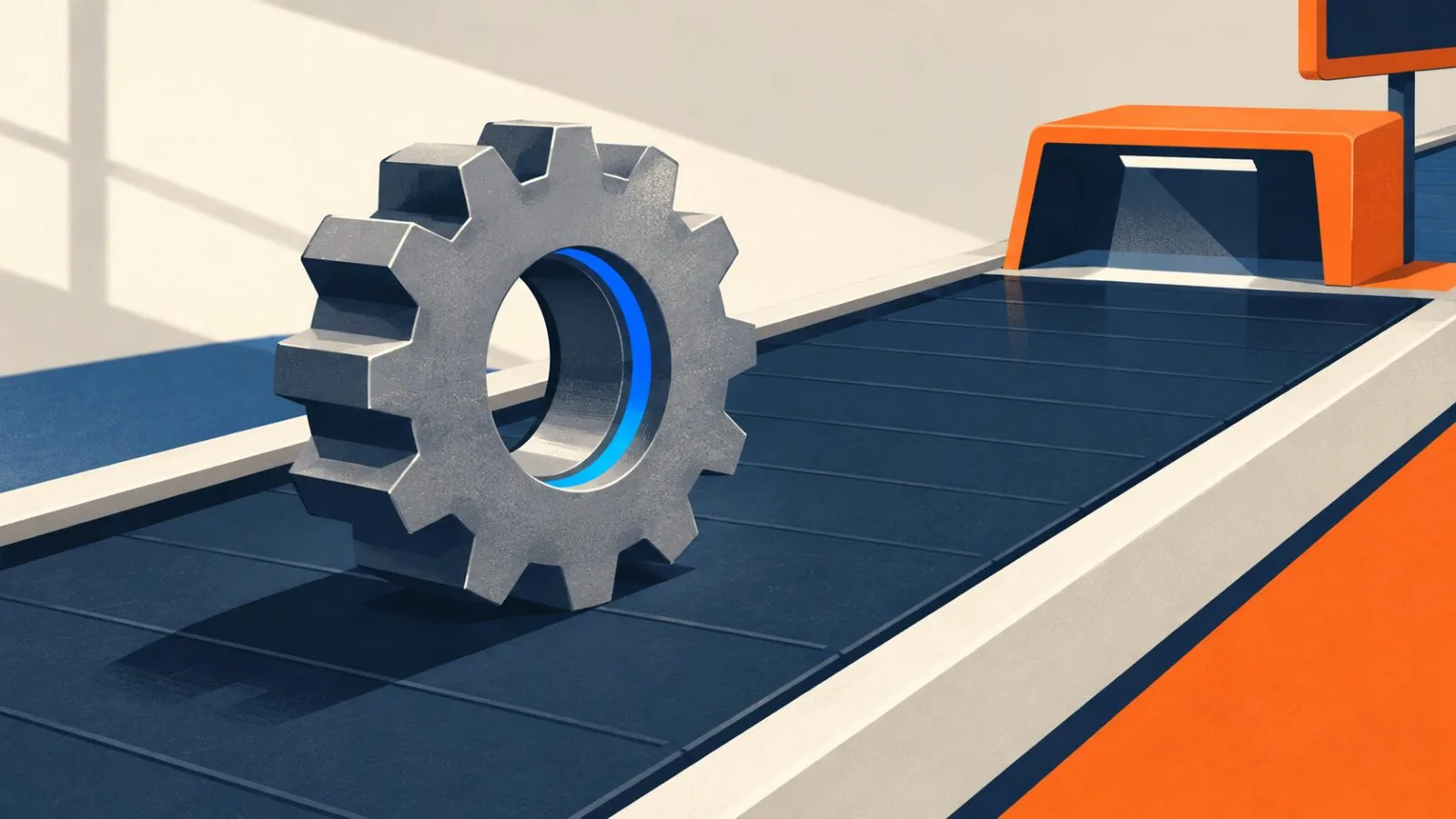 A steel gear rests on an empty supermarket checkout conveyor / TokenPost.ai