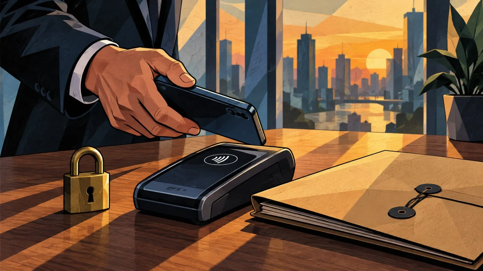 Hands hold a smartphone above a contactless payment terminal / TokenPost.ai