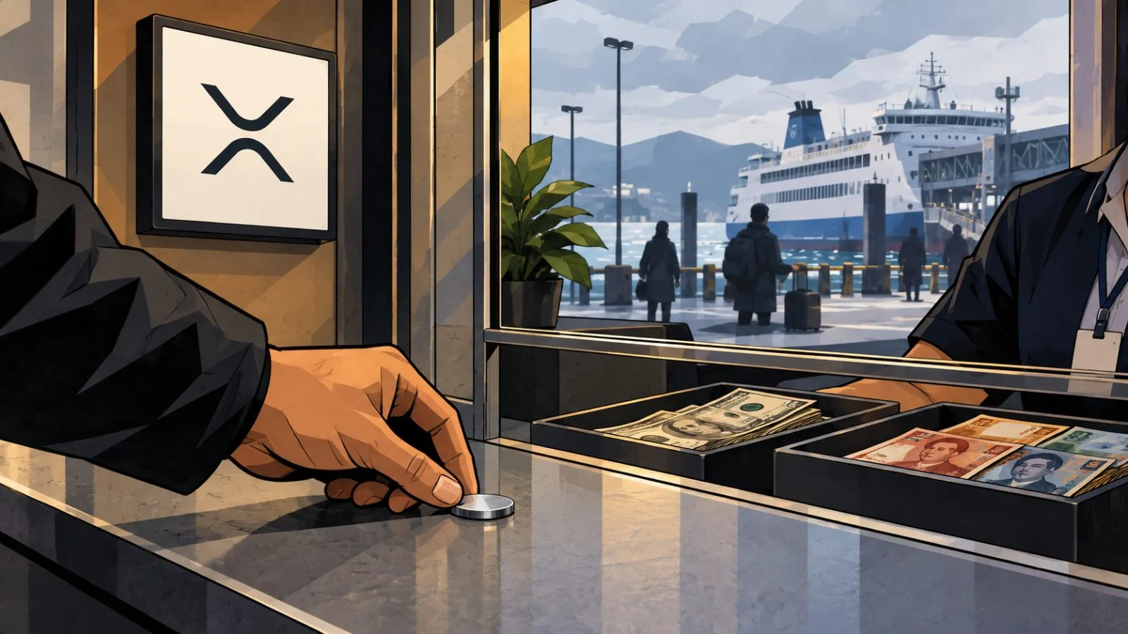 Metallic coin rests on a glass counter in an empty lobby / TokenPost.ai