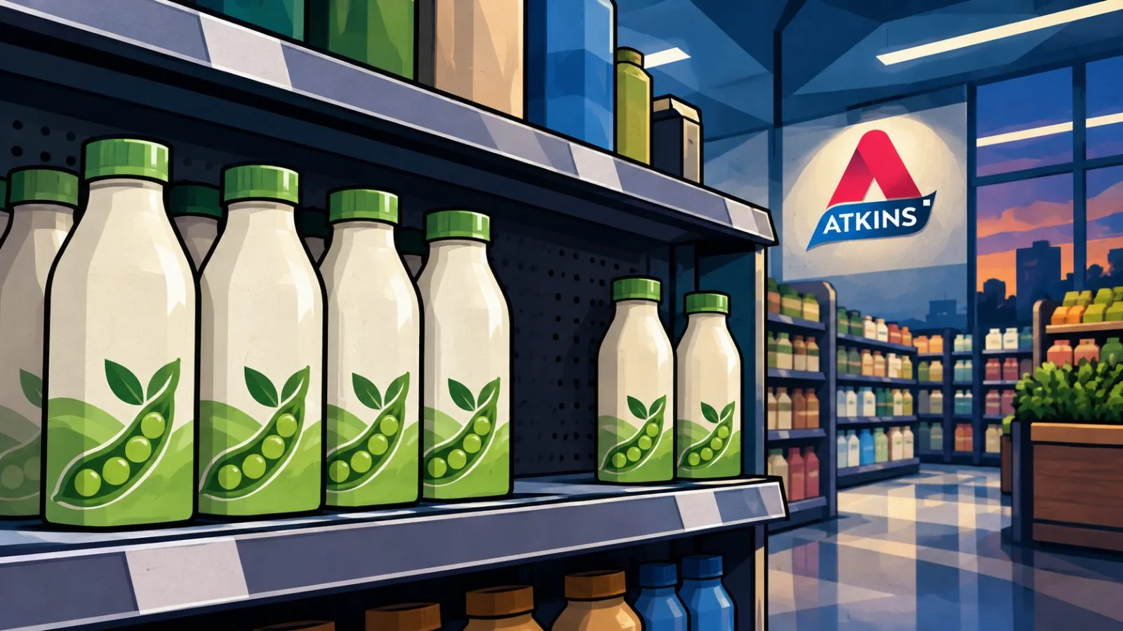 Unbranded protein drink bottles arranged on a supermarket shelf / TokenPost.ai