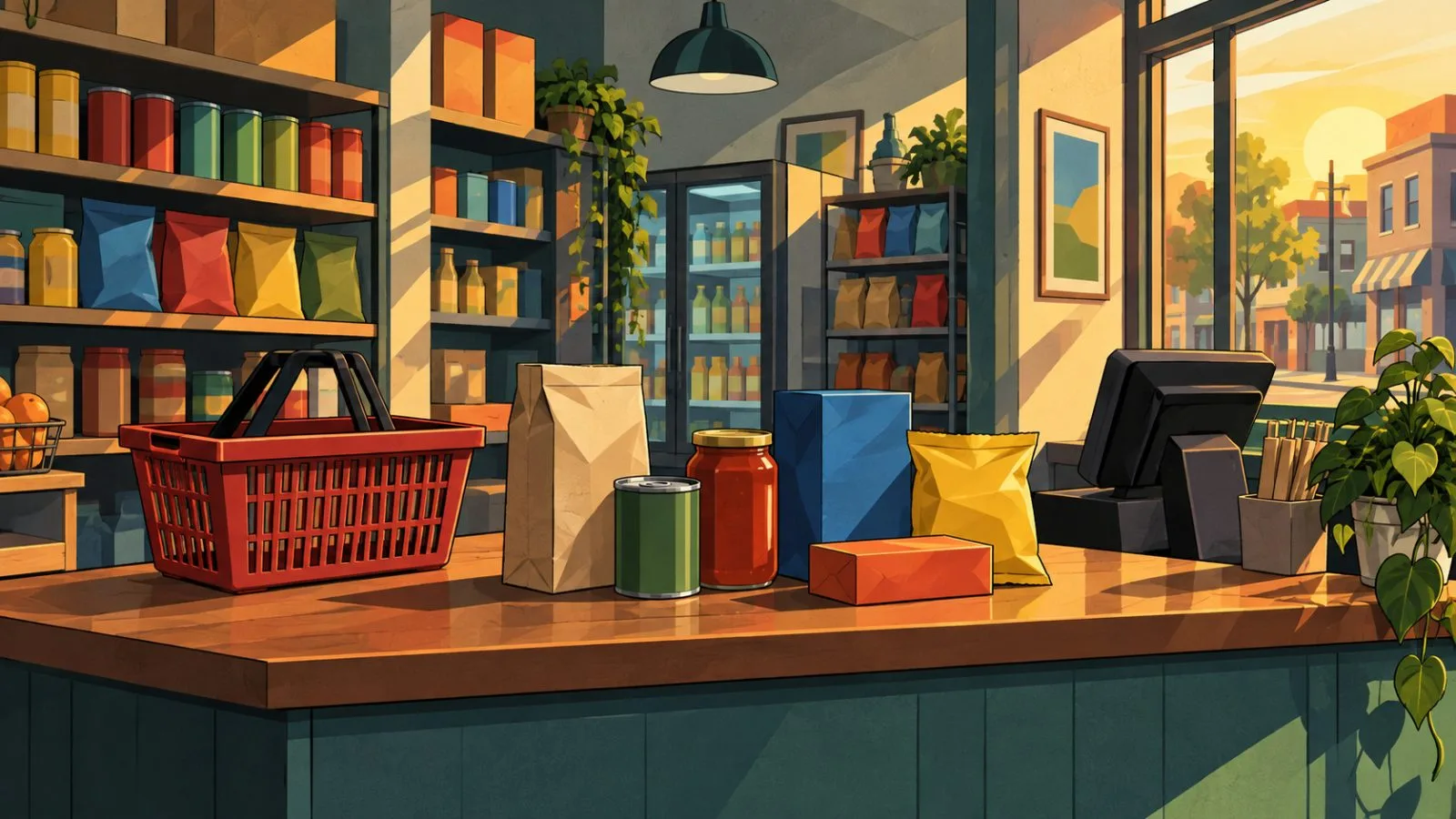 Packaged goods arranged beside a quiet convenience store checkout / TokenPost.ai