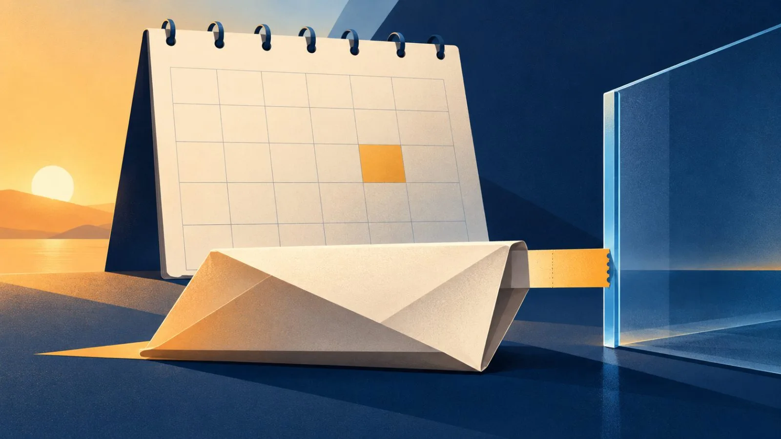 A blank calendar square stands behind a folded structured note / TokenPost.ai