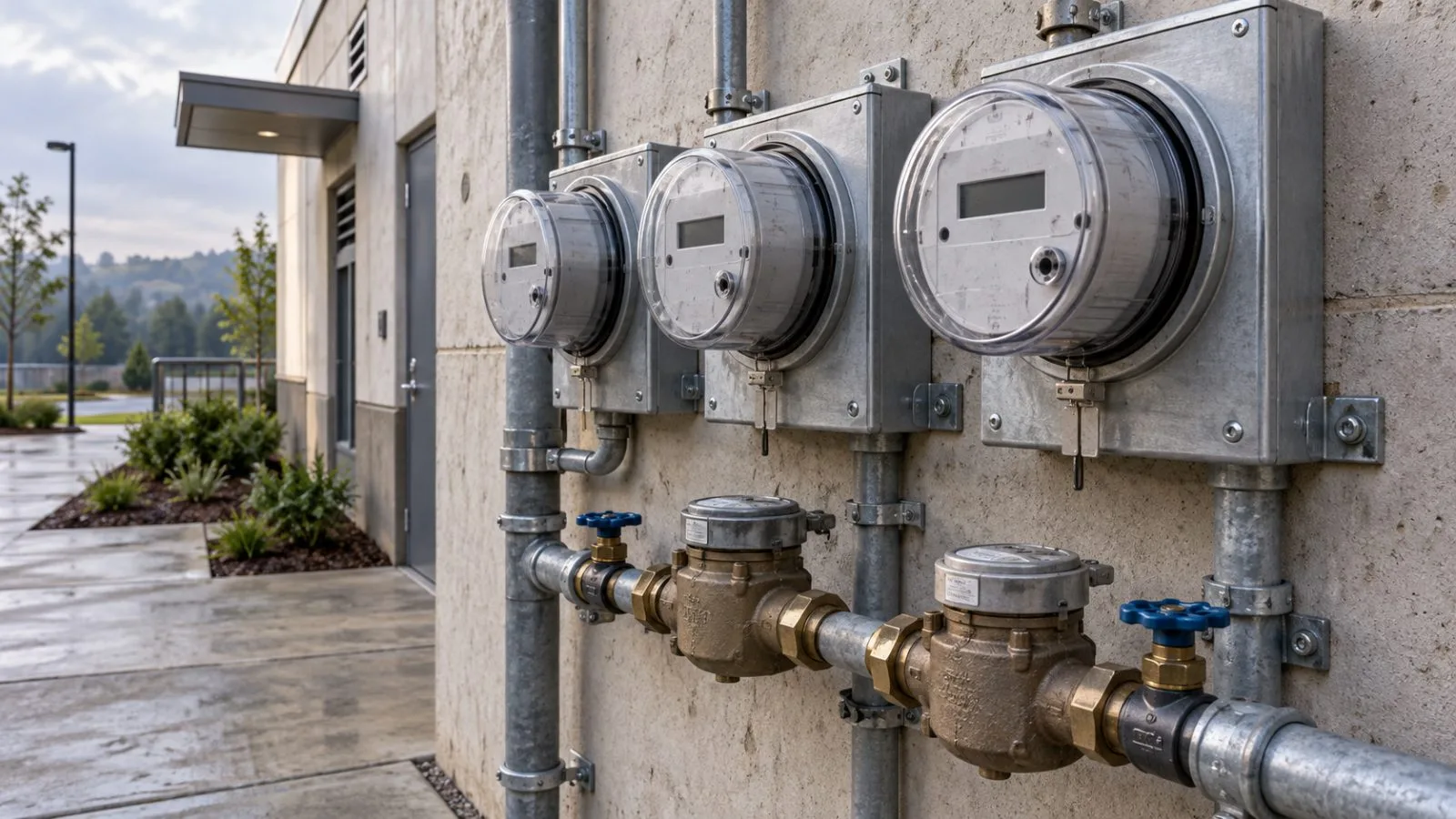 Utility meters beside a municipal service building in morning light / TokenPost.ai