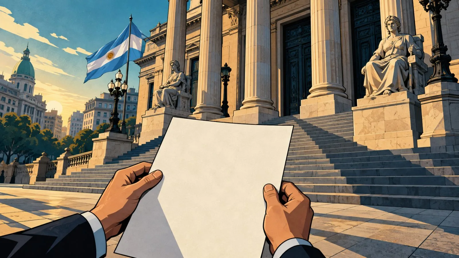 An unmarked document held outside a government building in morning light / TokenPost.ai