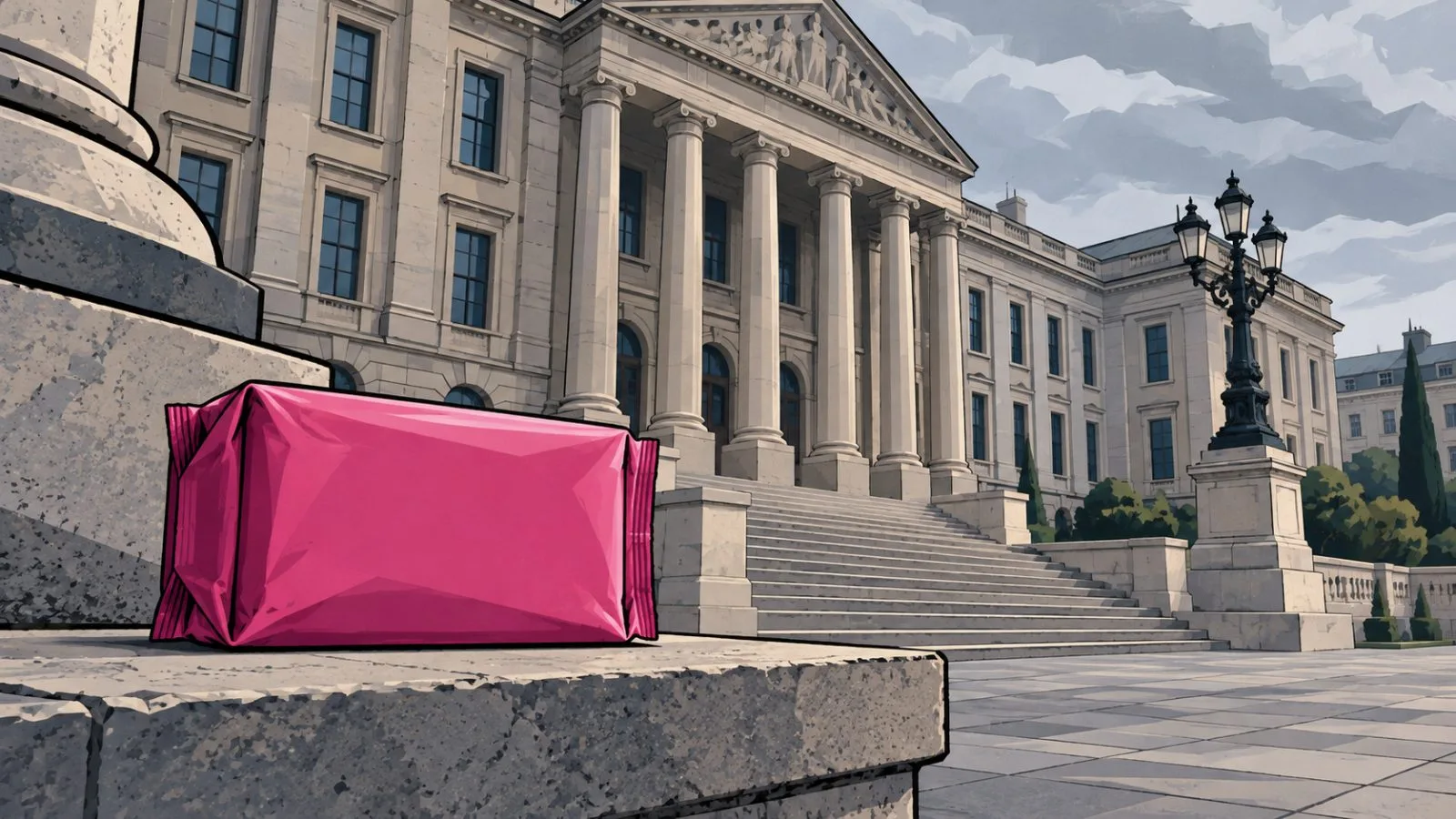 Unbranded hygiene products beside a modern European government building / TokenPost.ai